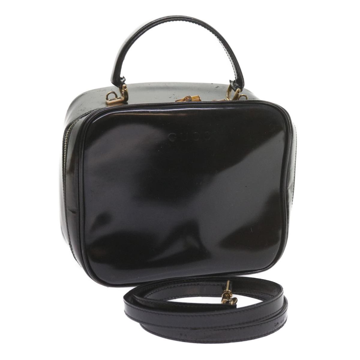 image of Gucci Bamboo Vanity Cosmetic Pouch Patent Leather Black 000 3270 Auth Yk9625, Women's