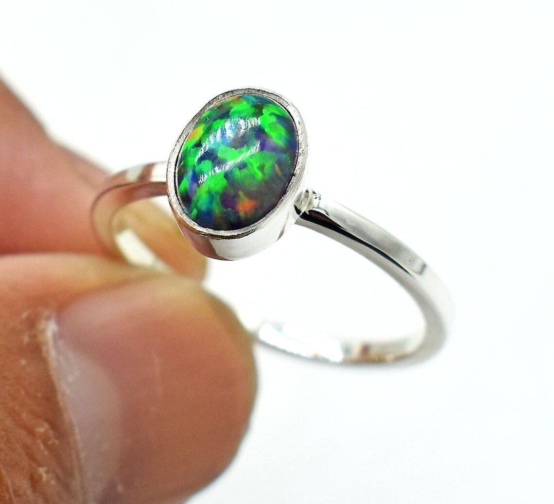 Handmade Multi Fire Opal 925 Silver Ring - Dainty Wedding Jewelry Size ONE SIZE - 4 Thumbnail