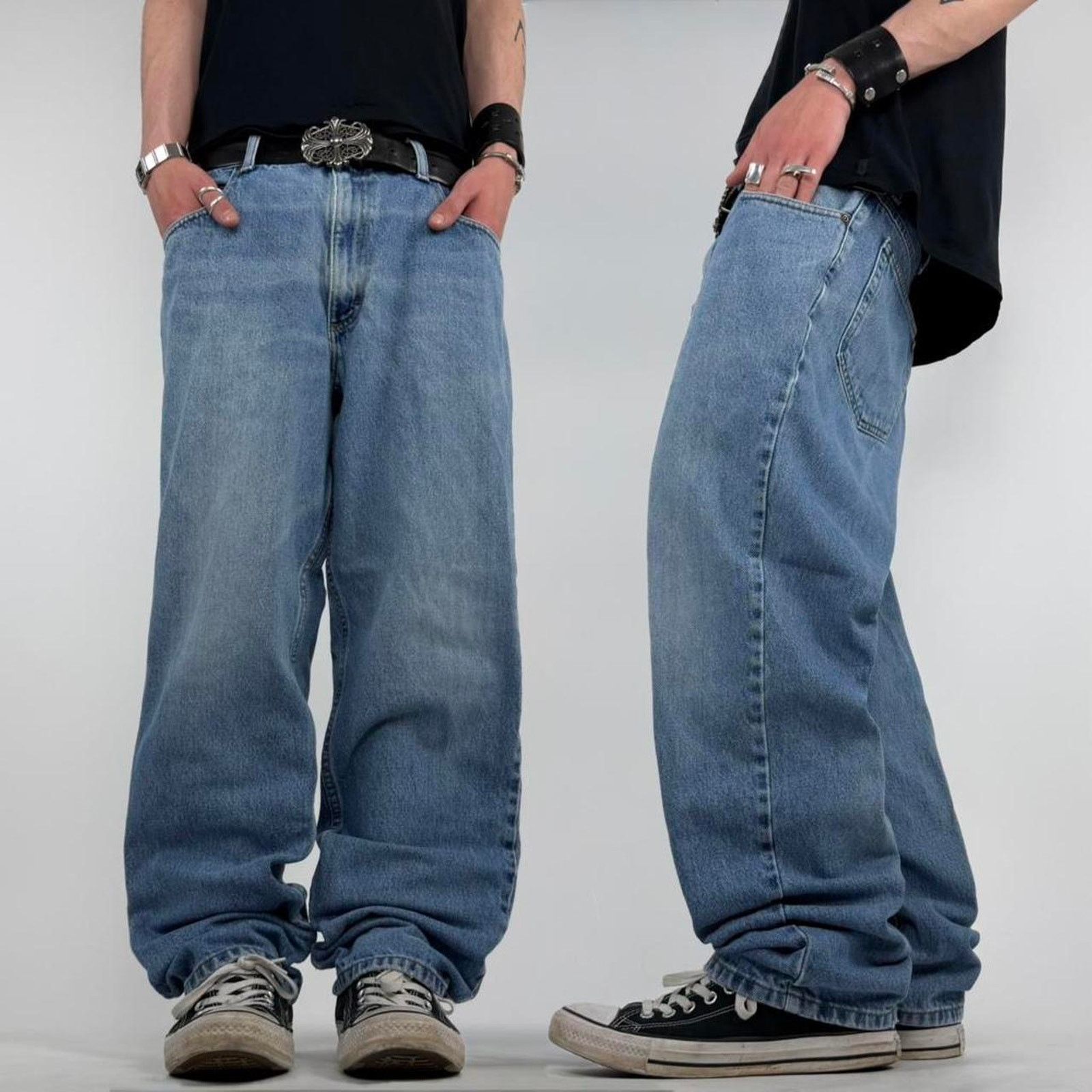 Vintage y2k baggy wide leg faded stonewash archive jeans