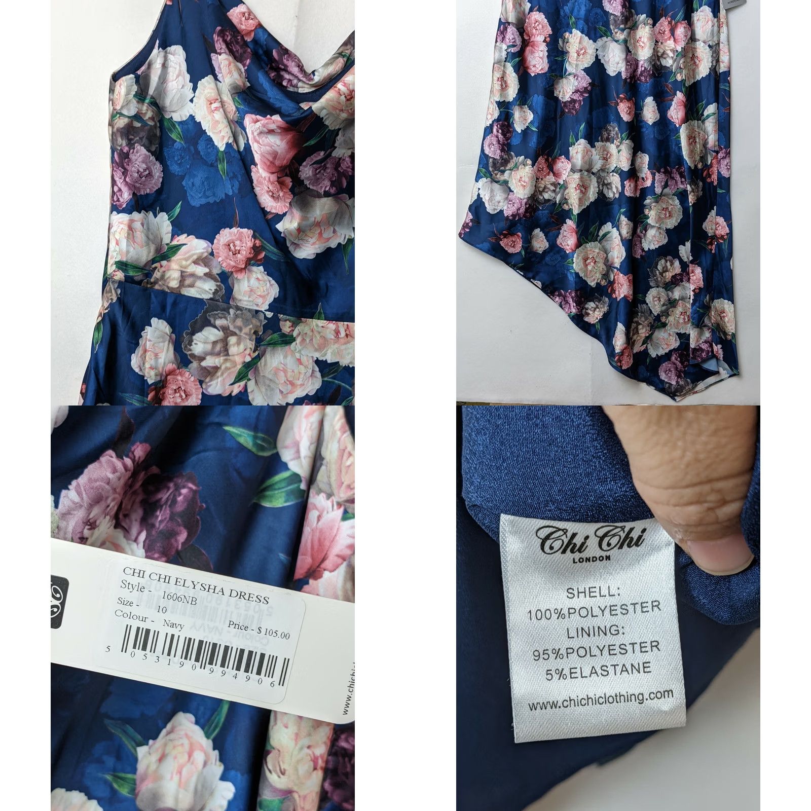 Vintage Chi Chi London Women's Midi Cami Floral Rose Print Dress Sz UK 10 US 6 Blue Sleeveless A-Line Casual Size M / US 6-8 / IT 42-44 - 8 Thumbnail