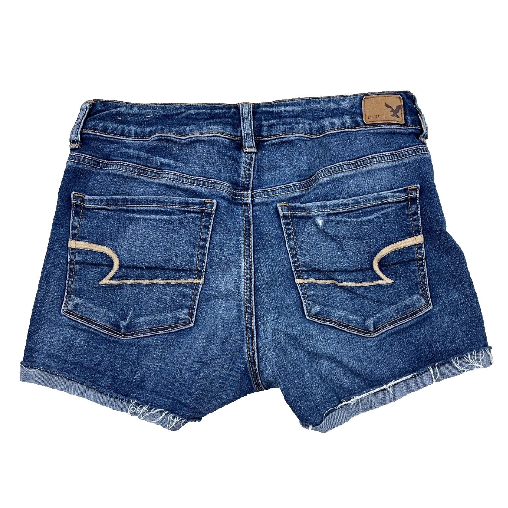 American Eagle Outfitters American Eagle Shorts Women 6 High Rise Cut Off Shortie Cuffed Dark Jean Jorts Size 28" / US 6 / IT 42 - 2 Thumbnail