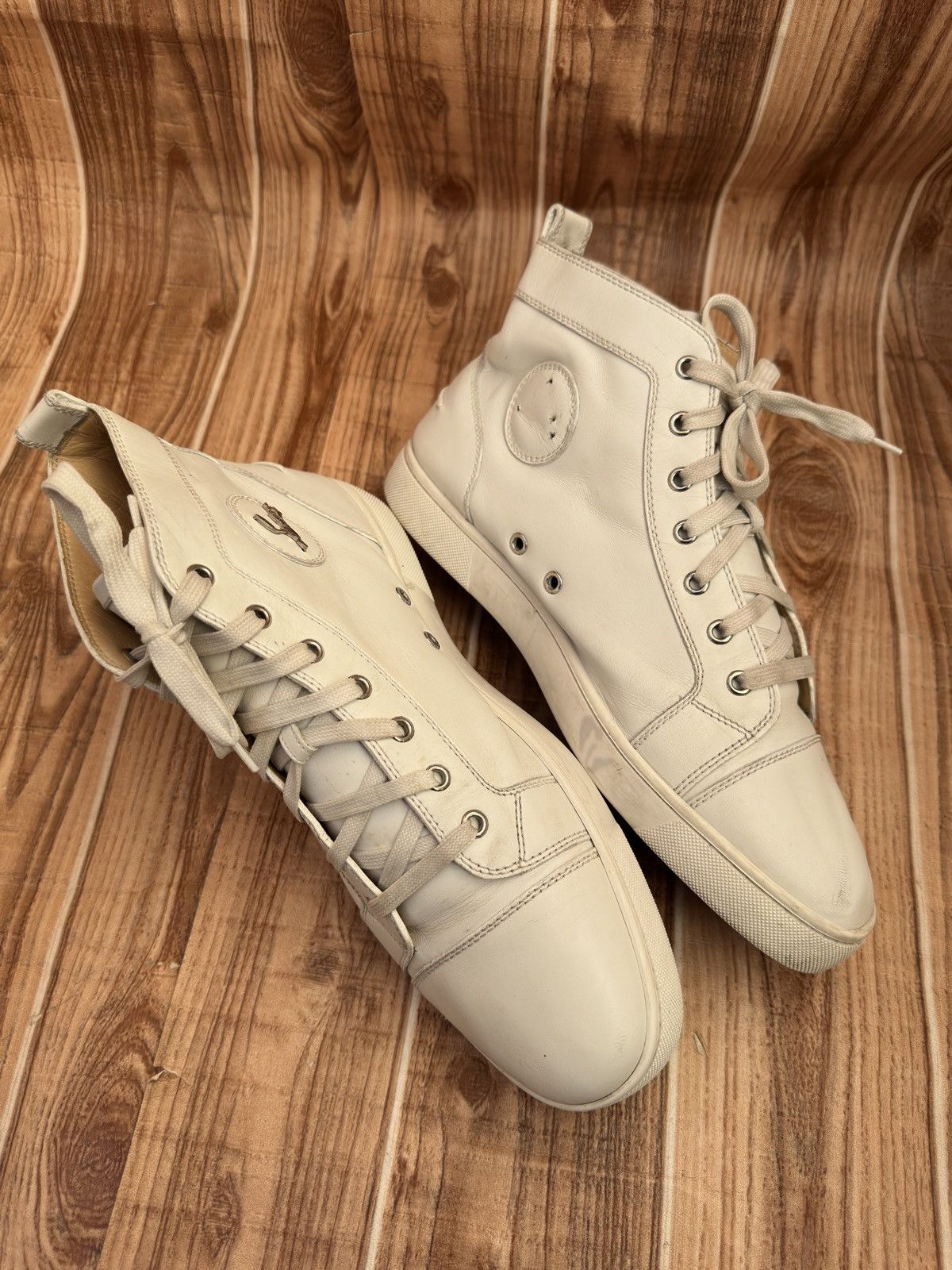 Christian Louboutin Christian Louboutin White High Leather Sneakers Size US 10.5 / EU 43-44 - 4 Thumbnail