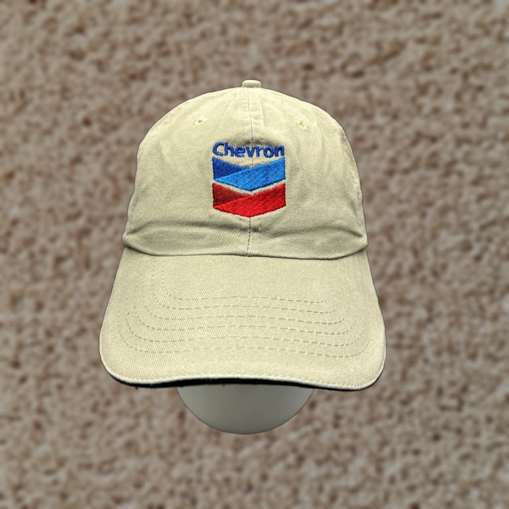 Vintage Chevron Hat Cap Baseball Adult One Size Beige Cotton Twill Adjustable Logo Petroleum Gas Oil Casual Workwear Mens Size ONE SIZE - 1 Thumbnail
