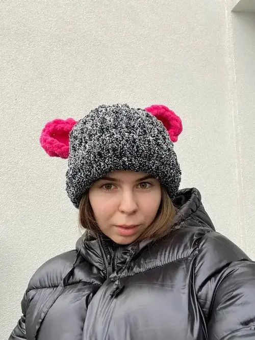 VIBE Handmade Knitted Hat Teddy Bear Bunny Style Tiktok Size ONE SIZE - 4 Thumbnail