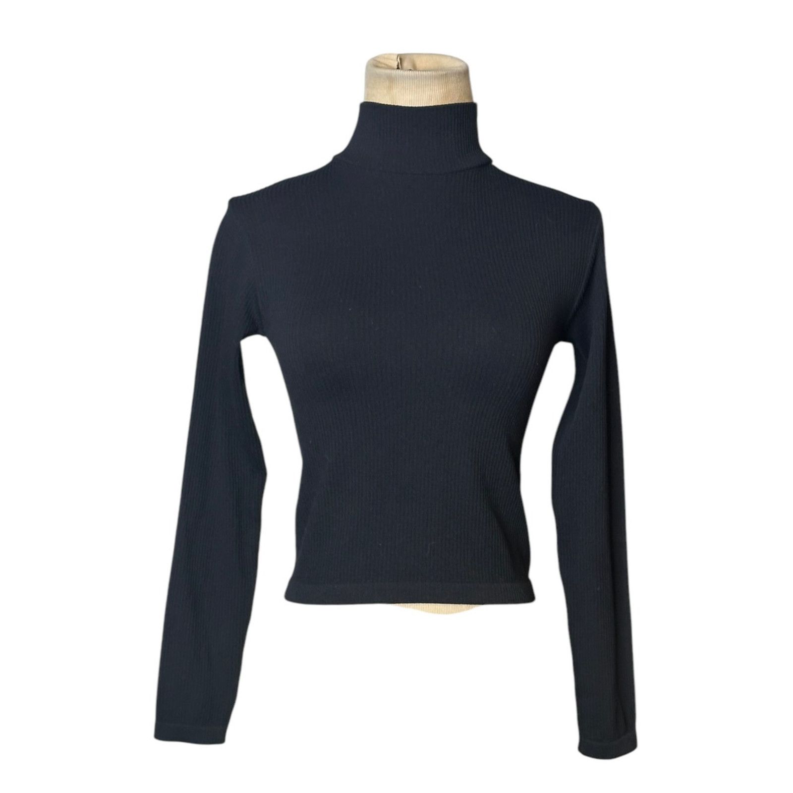 Zara Zara black long sleeves ribbed fitted high neck top size XS Size XS / US 0-2 / IT 36-38 - 1 Thumbnail