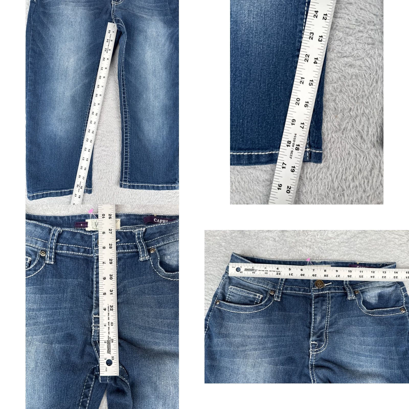 Vintage VGS Jeans Womens 4 Blue Denim Capri Embroidered Mid Rise Cotton Blend 28x19 Jeans Womens Casual Size 30" / US 8 / IT 44 - 8 Thumbnail