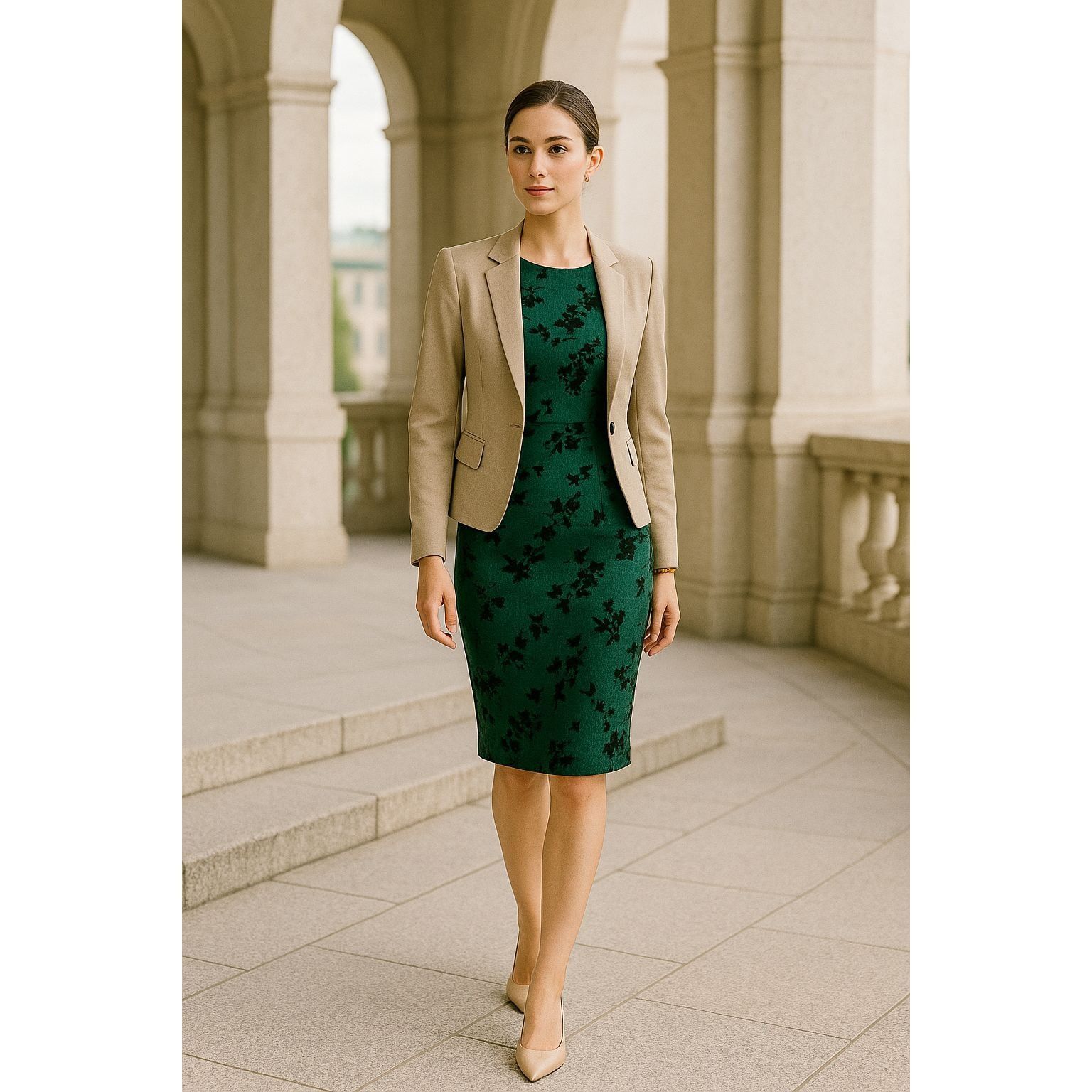 Other Ivanka Trump Green 6 Sheath Dress Floral Chic Businesscore E Size M / US 6-8 / IT 42-44 - 2 Thumbnail