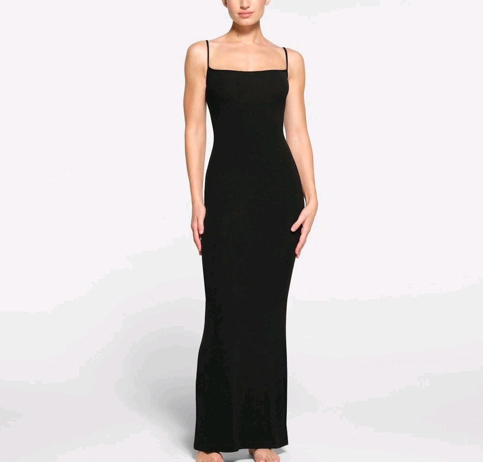 NWT SKIMS Soft Lounge Long Slip Dress Black Onyx Size L
