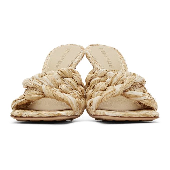 Bottega Veneta o1loc1c0824 Raffia Stretch Heeled Mules in Beige Size US 8 / IT 38 - 2 Thumbnail