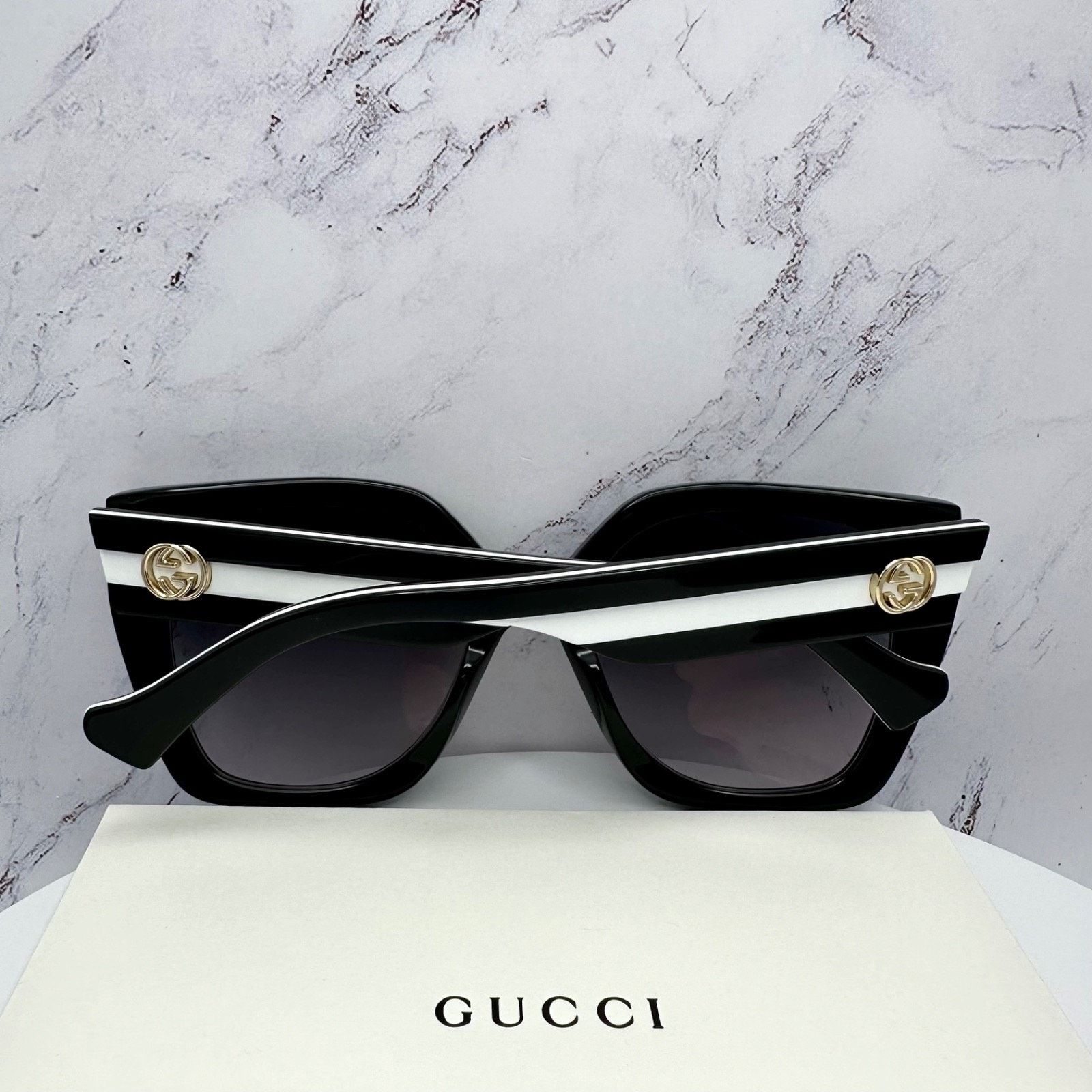 Gucci New GUCCI Sunglasses Black Square Gold Metal GG Web Arms Size ONE SIZE - 9 Thumbnail