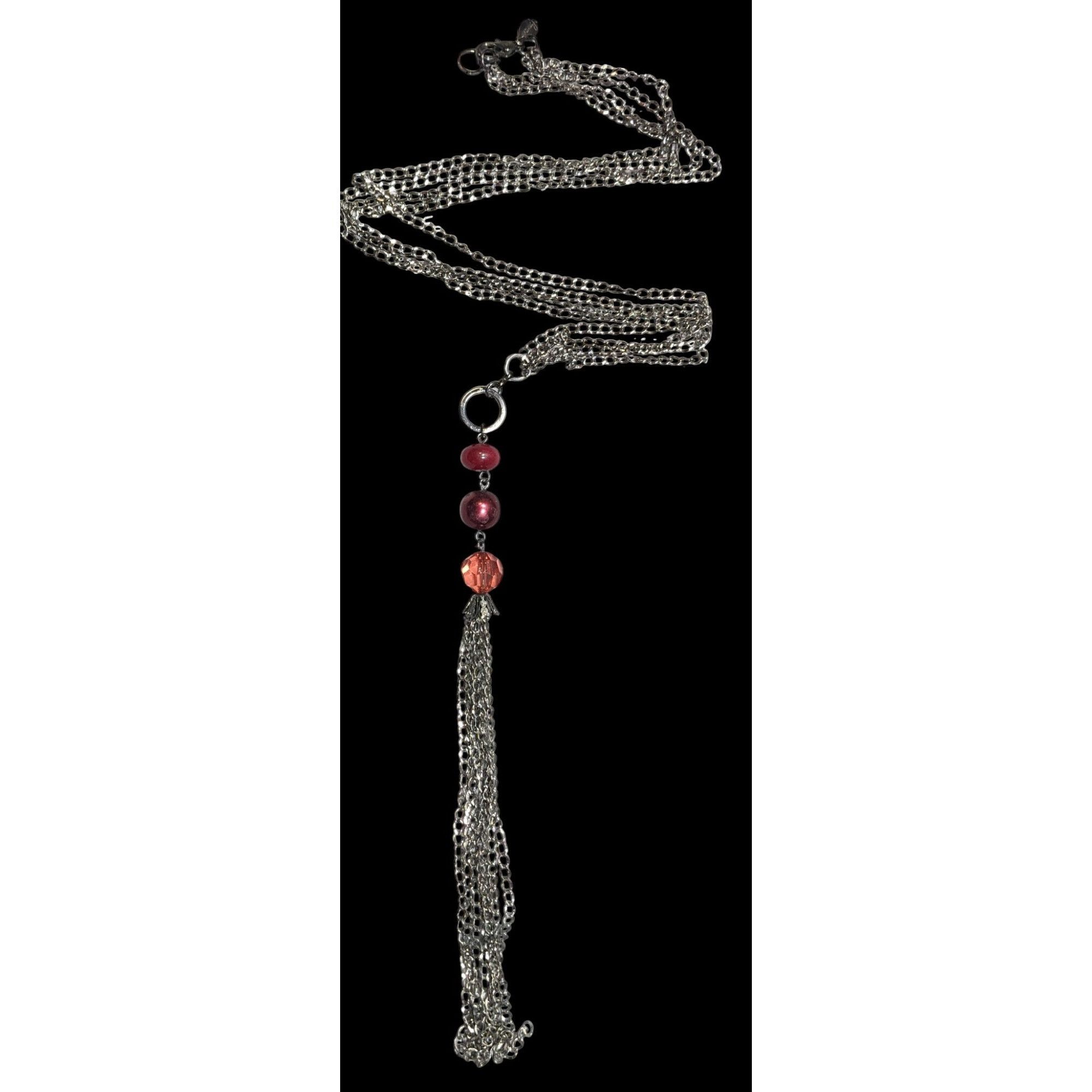 Other Bonnie J Red Gemmed Multi-Chain Silver Tone Tassel Necklace Size ONE SIZE - 1 Thumbnail