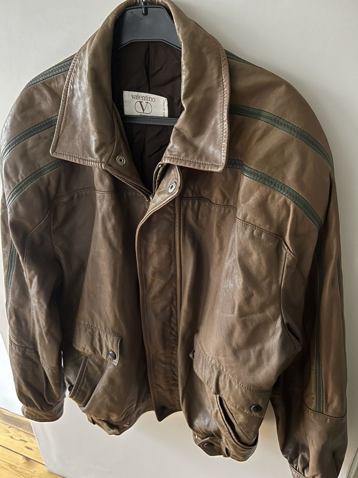 Valentino Vtg 90s Valentino Garavani Leather Jacket Olive Green IT52 Size US L / EU 52-54 / 3 - 2 Thumbnail