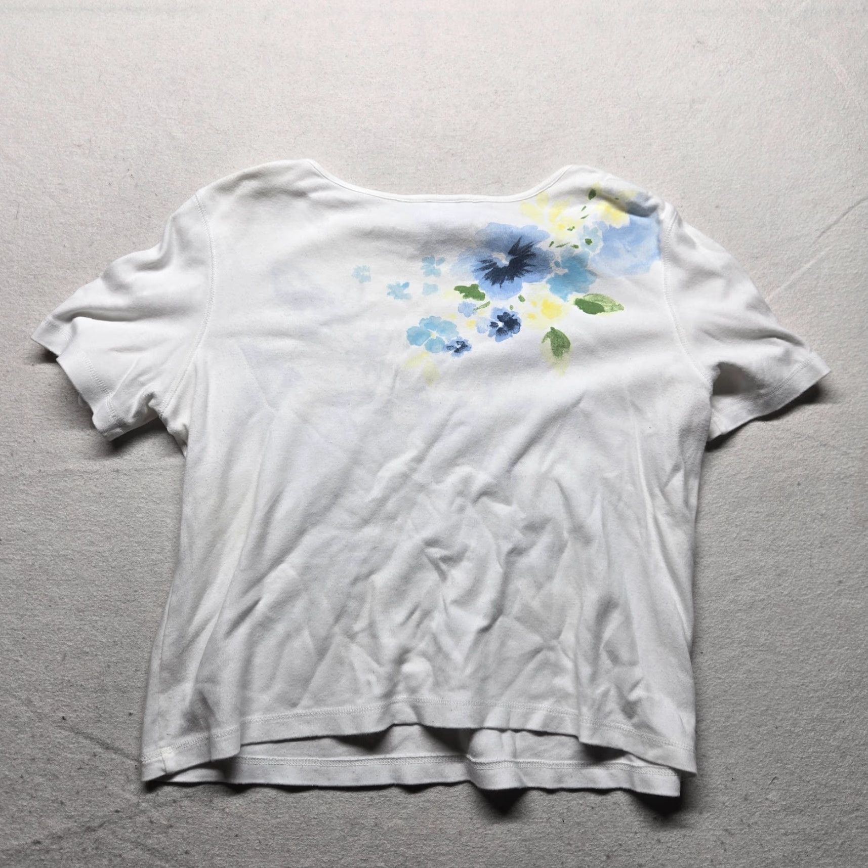 Vintage Koret Floral Short Sleeve Pullover Top Adult Women's M Blue City Theme Size M / US 6-8 / IT 42-44 - 6 Thumbnail