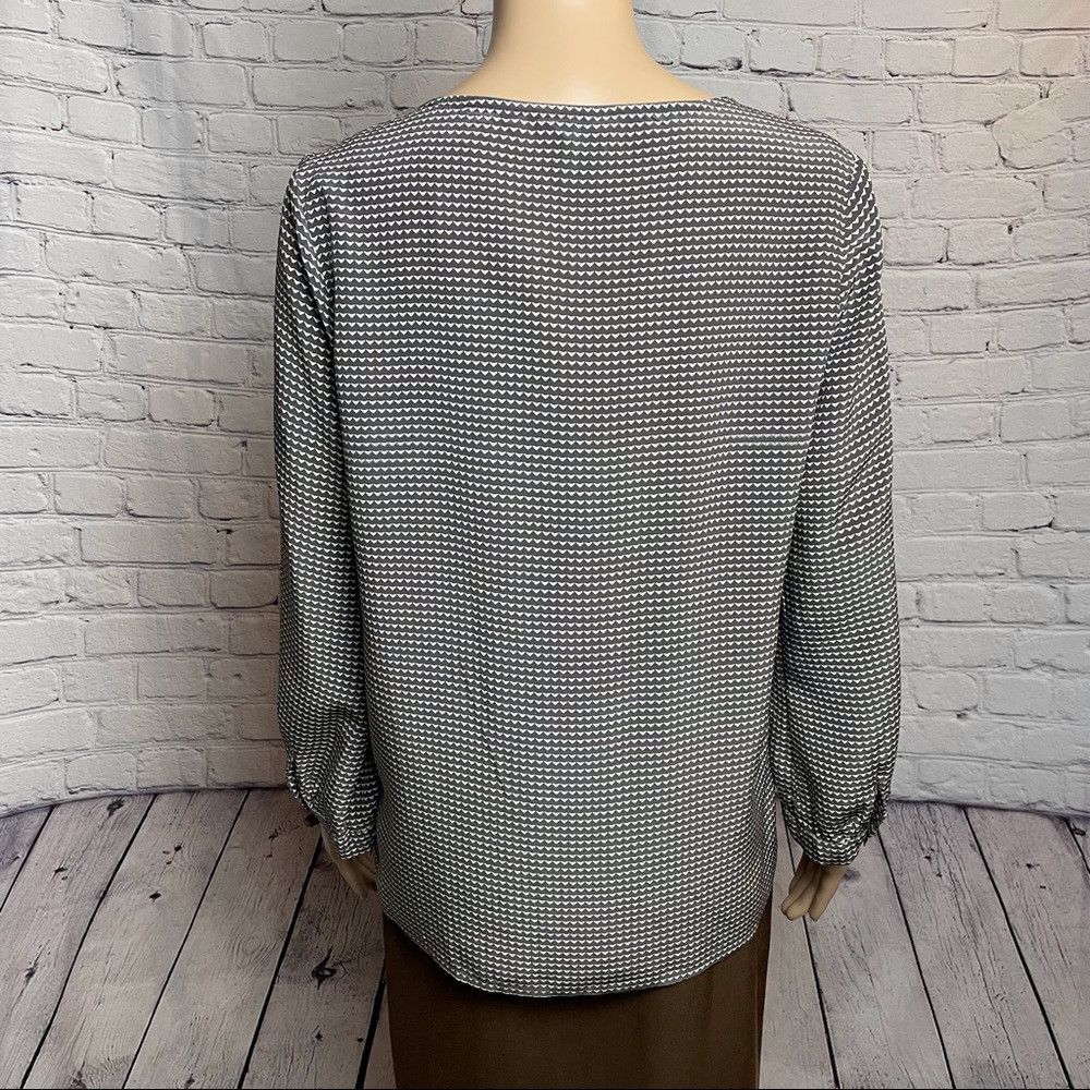 Joie Joie Charcoal & White Long Sleeve Silk Blouse Size M Size M / US 6-8 / IT 42-44 - 4 Thumbnail