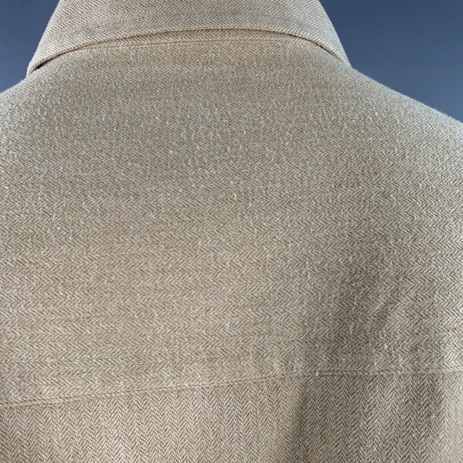 Turnbull & Asser Size XL Beige Herringbone Cotton 2 Pockets Long Sleeve Shirt Size US XL / EU 56 / 4 - 5 Thumbnail