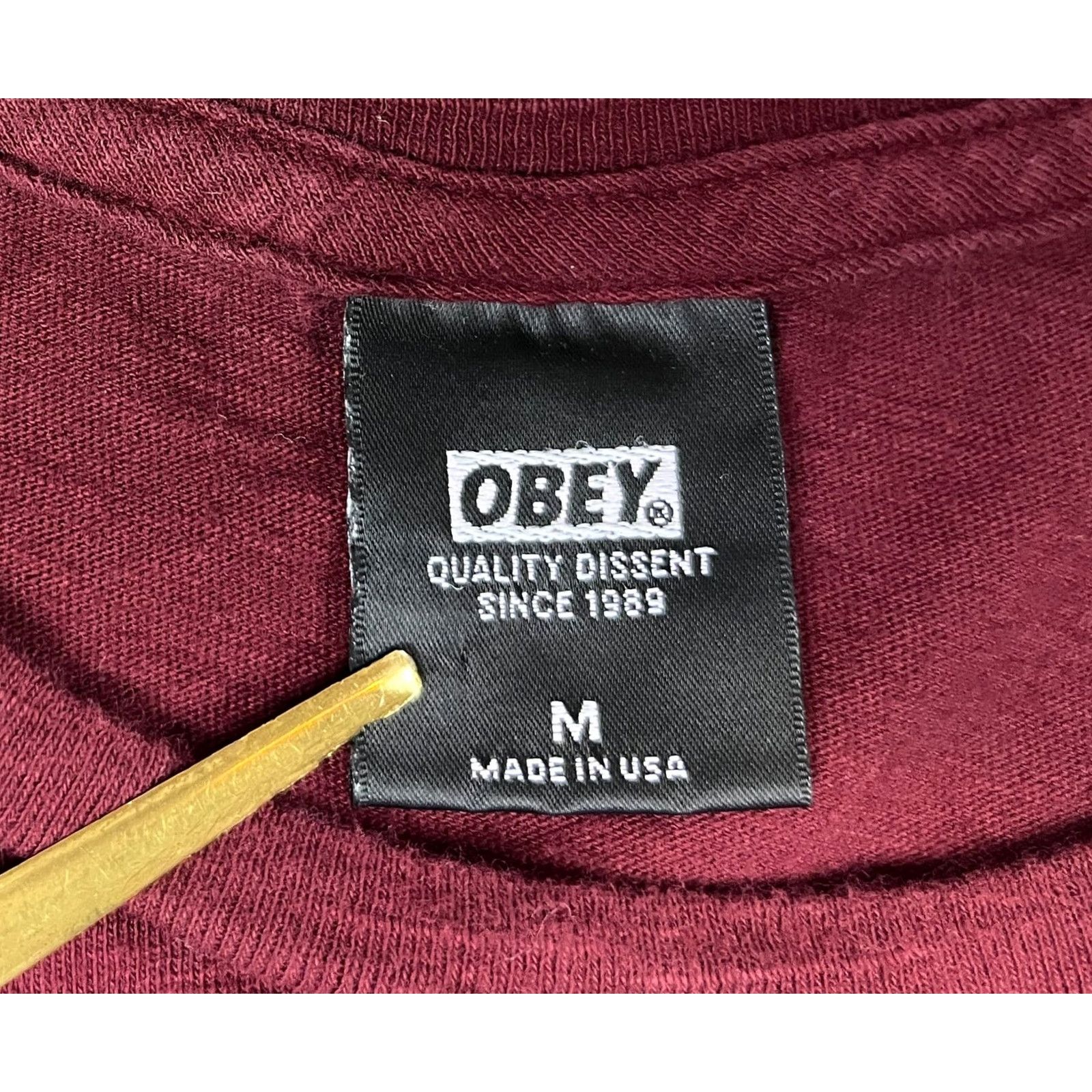 Obey OBEY Worldwide MFG '89 T-Shirt Unisex Adults M Crew Neck Short Sleeve Maroon USA Made a Size US M / EU 48-50 / 2 - 4 Thumbnail