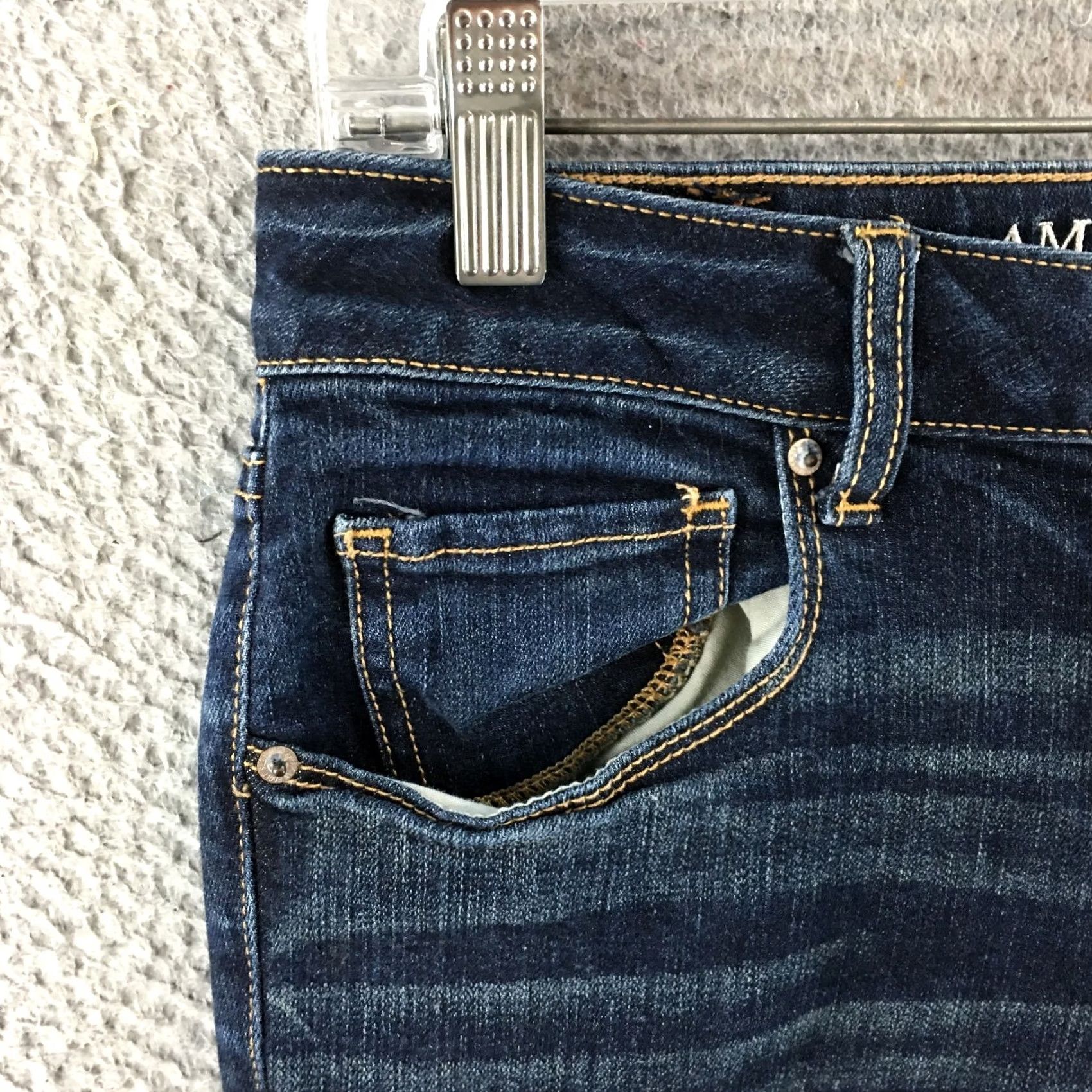 American Eagle Outfitters American Eagle Skinny Jeans Womens 6 Long Blue Dark Wash Denim Distressed Zip Size 28" / US 6 / IT 42 - 3 Thumbnail