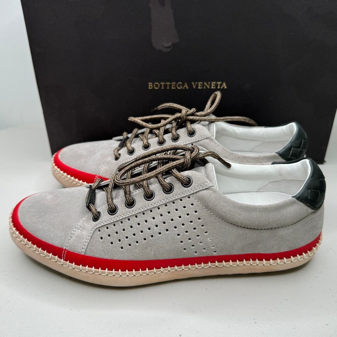 Bottega Veneta NEW Bottega Veneta Low Top Suede Sneakers, Gray/Black/Red Size US 6 / EU 39 - 3 Thumbnail