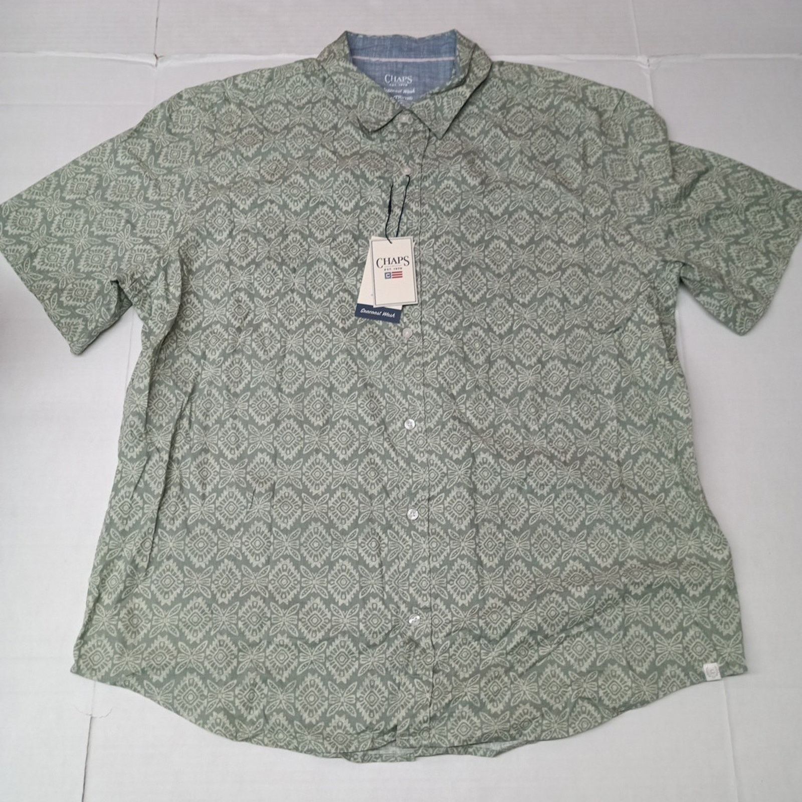 Chaps Chaps Seacoast Wash Chambray Shirt Men 2XL Green Aztec Print Size US XXL / EU 58 / 5 - 1 Thumbnail