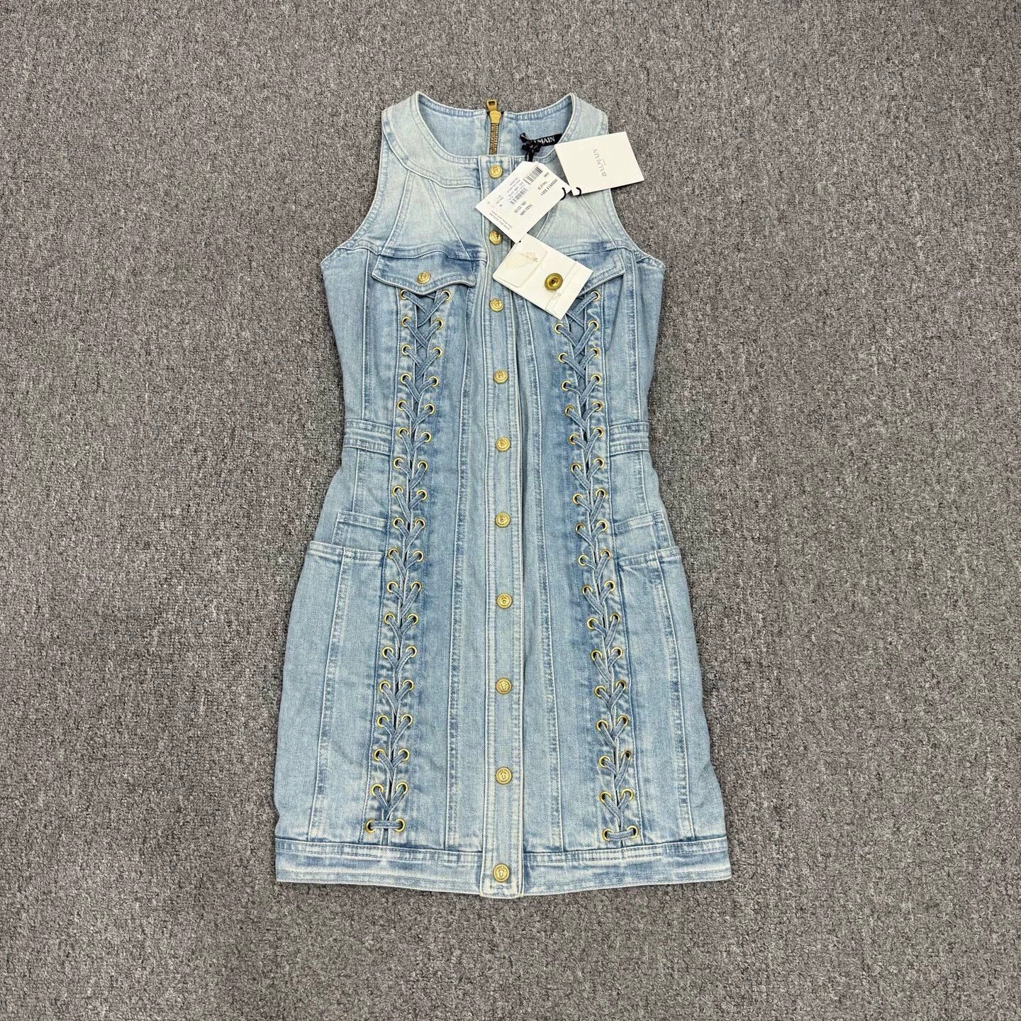 Balmain BALMAIN SS23 Washed Denim Sleeveless Button Women's Dress Size XS / US 0-2 / IT 36-38 - 1 Thumbnail