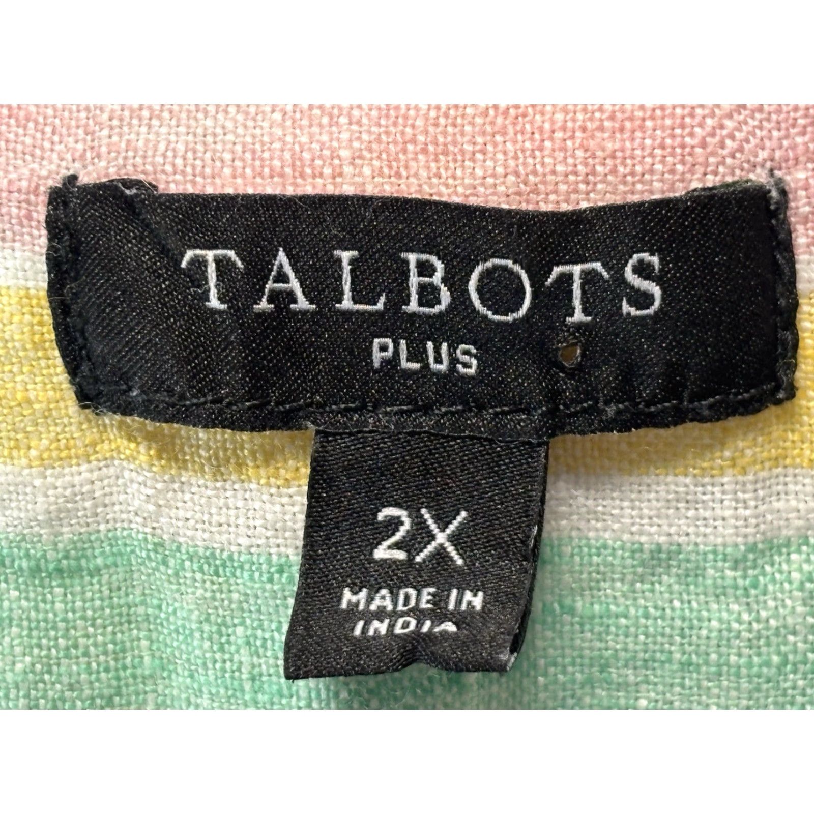 Talbots VINTAGE Talbots Blouse Shirt 2X Plus Sleeveless Linen Striped Pastel Split Neck Womens Size XXL / US 16-18 / IT 52-54 - 7 Thumbnail