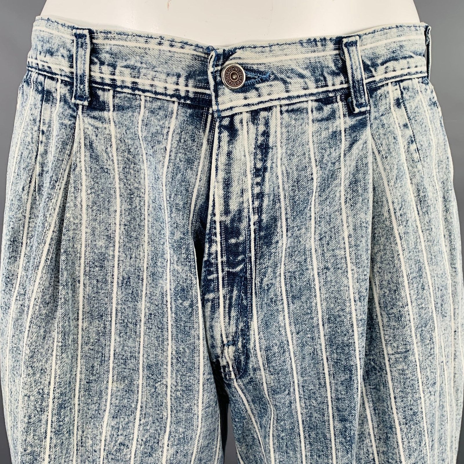 Levi's LEVI STRAUSS Blue White Stripe Denim Straight Pleated Jeans Size US 36 / EU 52 - 2 Thumbnail