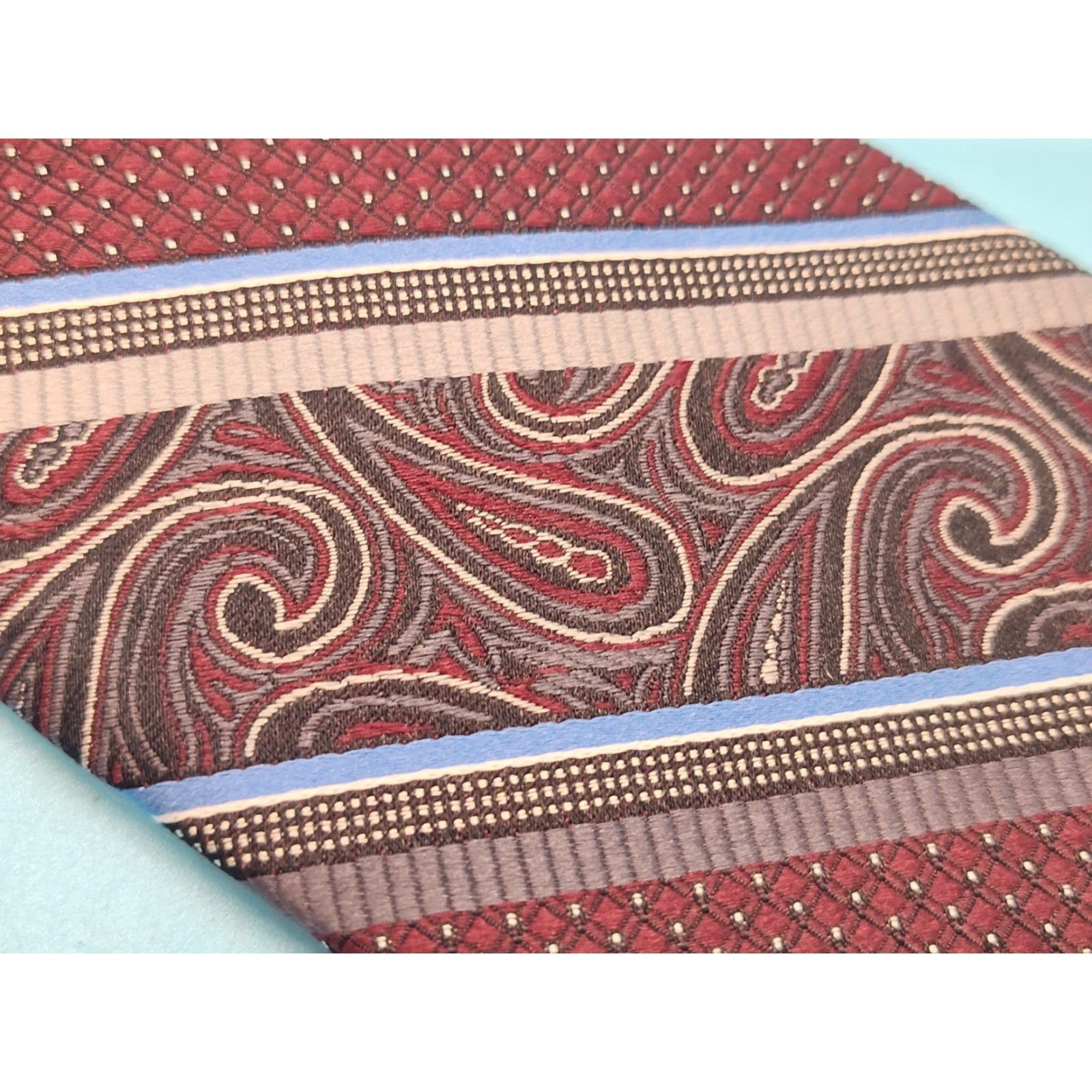 Pronto Uomo VINTAGE Pronto Uomo Silk Necktie Mens Long 3" Burgundy Paisley Silver Geometric Preppy 61" NEW Size ONE SIZE - 3 Thumbnail