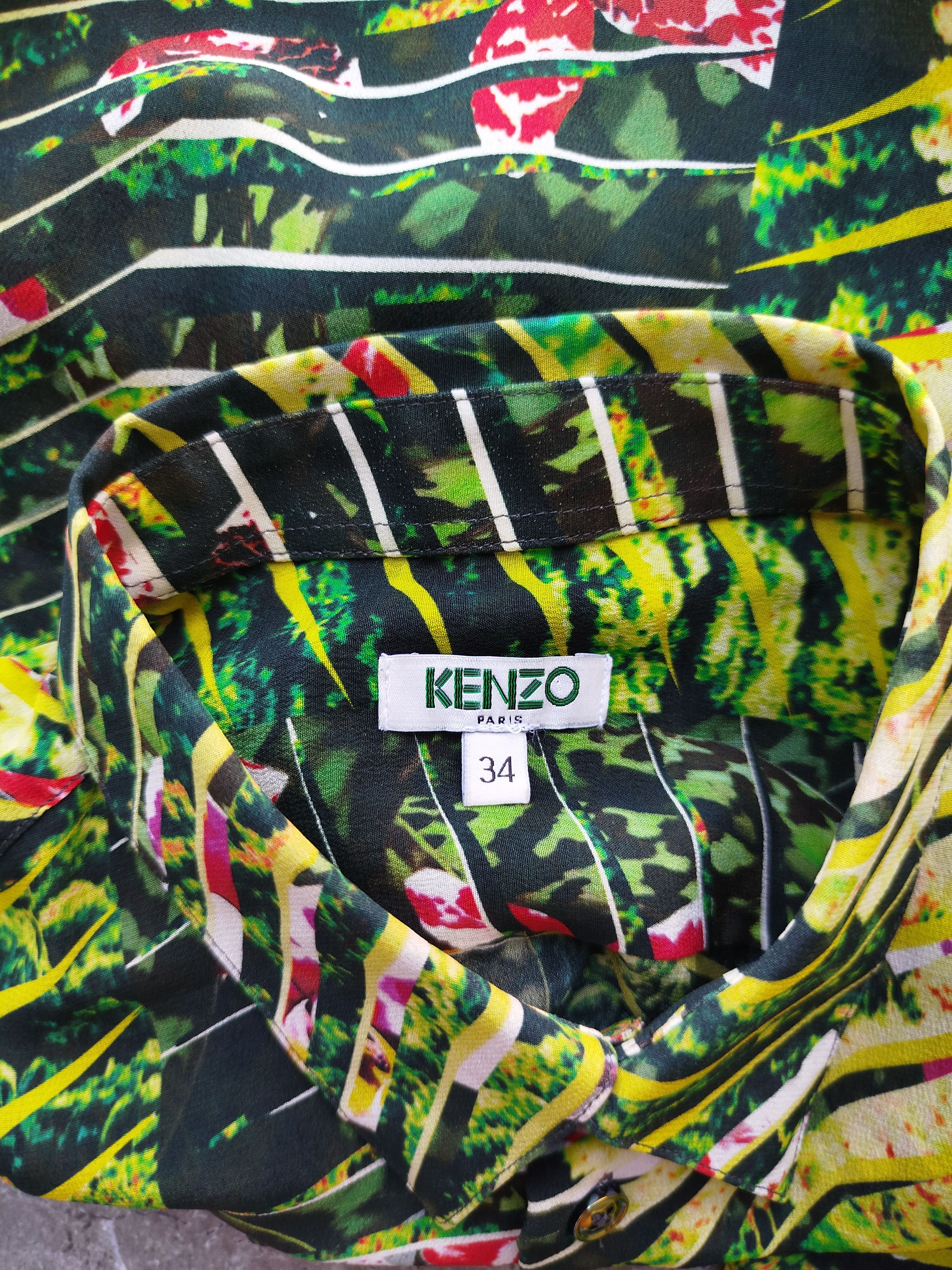 Kenzo Blouse Long Sleeve Tropical Floral 100% Silk Size 34/XS Size XS / US 0-2 / IT 36-38 - 15 Thumbnail