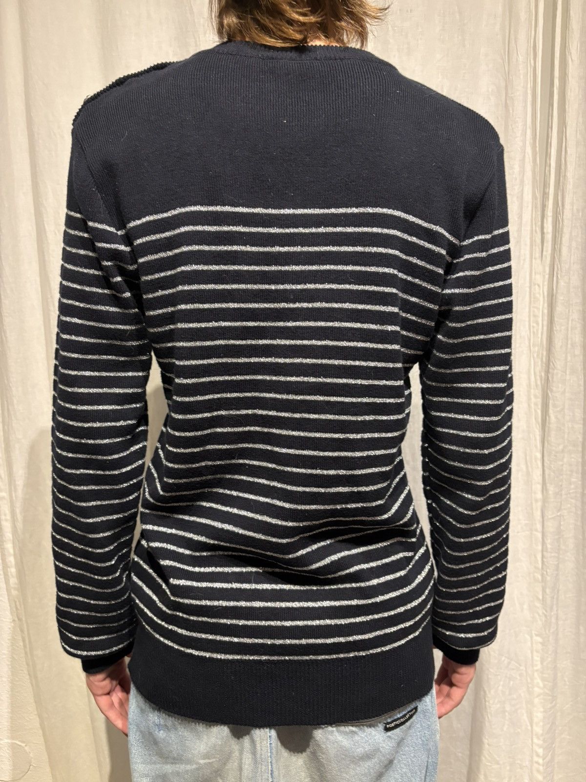 Balmain Balmain Sweater Navy with shiny silver stripes UNISEX Size US L / EU 52-54 / 3 - 3 Thumbnail
