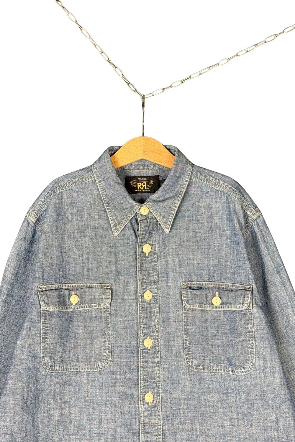 RRL Ralph Lauren RRL Double RL Chambray Work Shirt Indigo Fade Ralph Lauren Size US XS / EU 42 / 0 - 3 Thumbnail