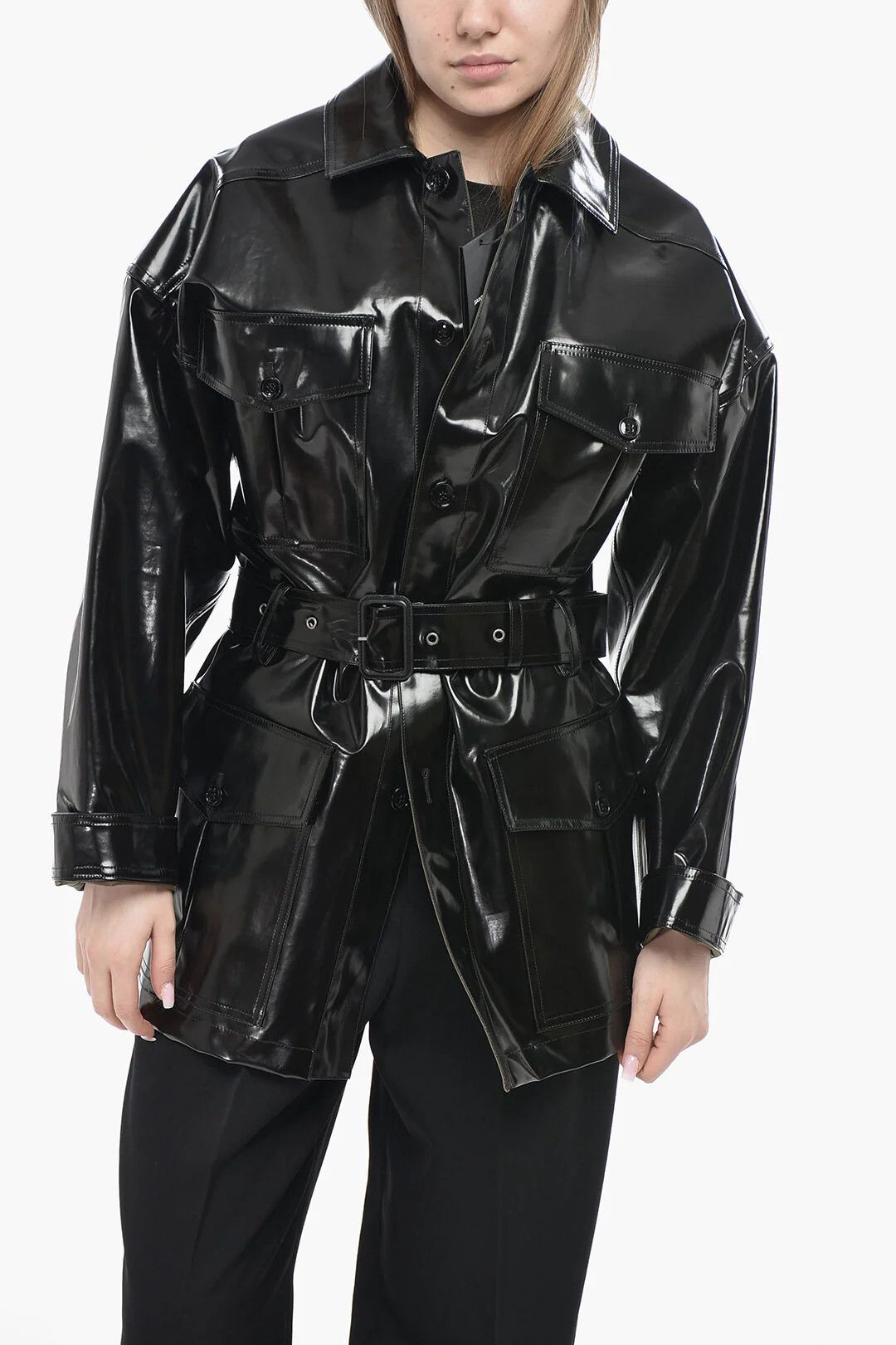 Saint Laurent Paris og1mm0326 Coated Cotton Trench Coat in Black Size M / US 6-8 / IT 42-44 - 1 Thumbnail