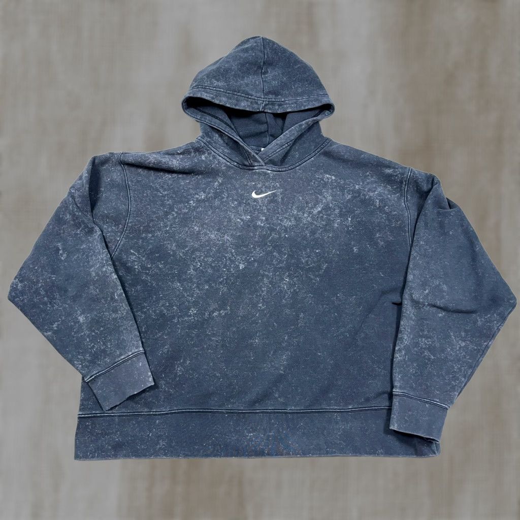 Nike Nike Hoodie Women 1X Center Swoosh Cropped Baggy Retro Faded Black Acid Wash Size XL / US 12-14 / IT 48-50 - 1 Thumbnail