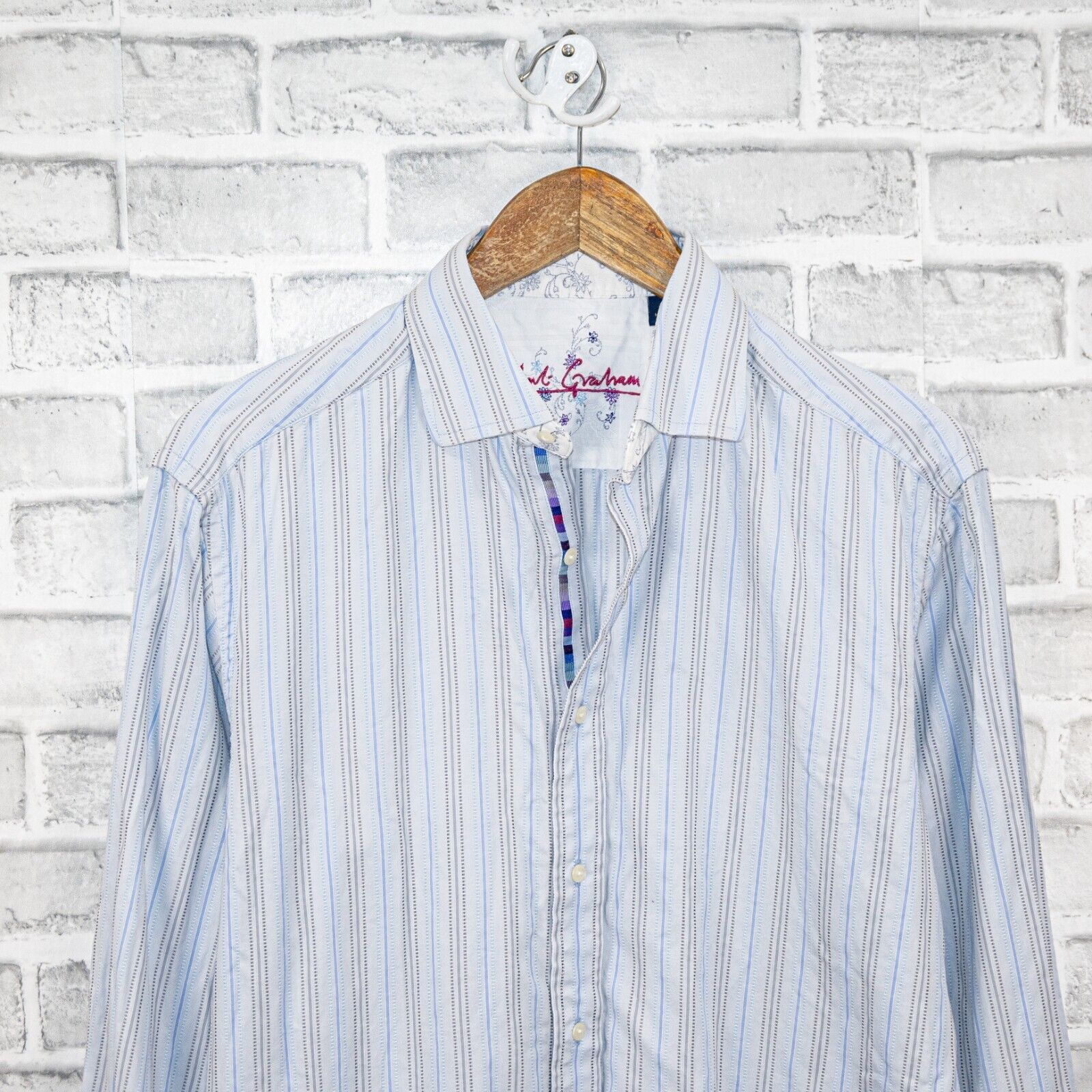 Robert Graham Robert Graham Men's Blue Striped Button up Shirt Cotton Size US M / EU 48-50 / 2 - 4 Thumbnail