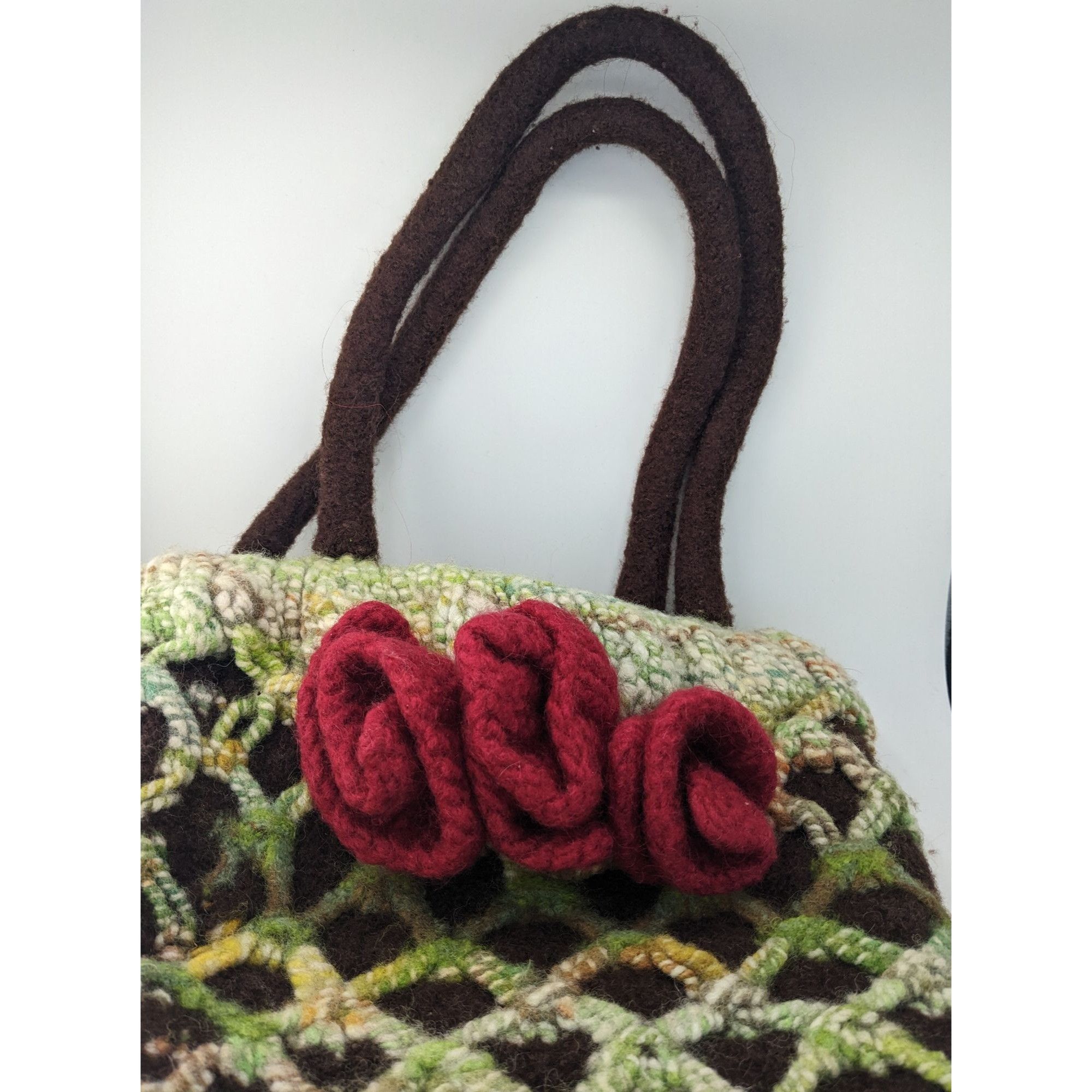 Handmade Handmade Cottagecore Wool Felted Purse With Floral Accents G Size ONE SIZE - 7 Thumbnail