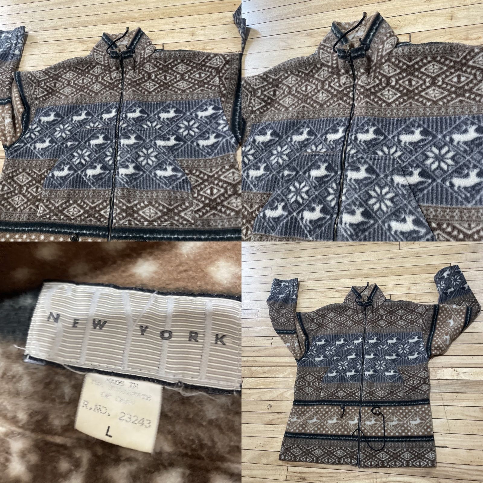 Vintage VINTAGE Slyll New York Sherpa Fleece Sweater Men L Brown Gray Deer Nordic Tribal 90s Full Zip Size US L / EU 52-54 / 3 - 10 Thumbnail