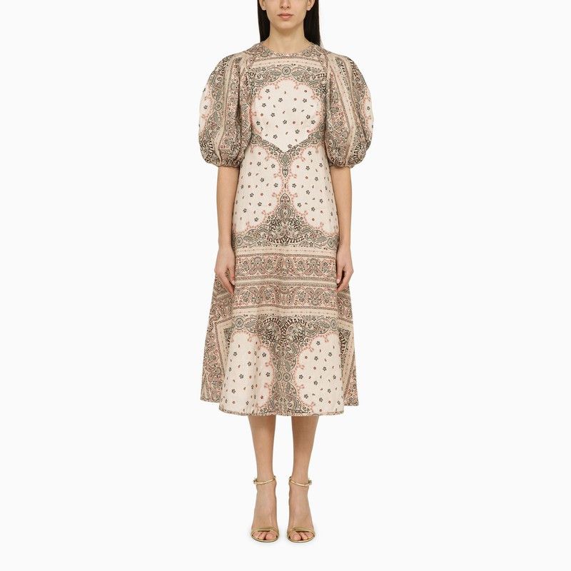image of Zimmermann Cream-Coloured Linen Midi Dress Size 1, Women's