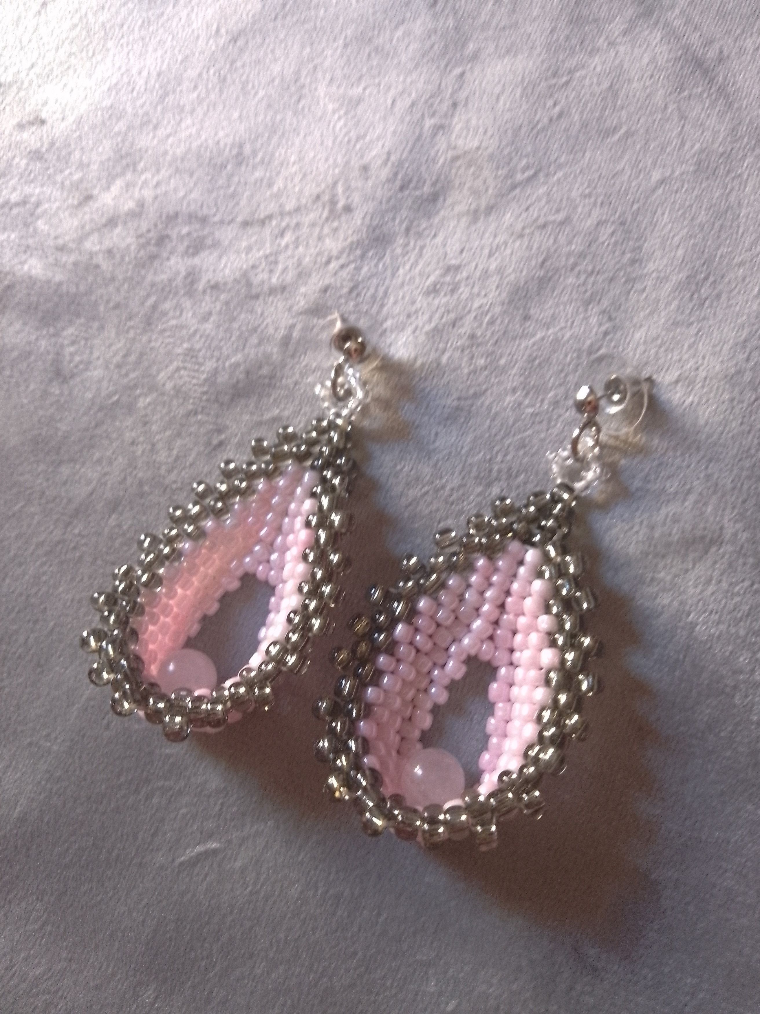 Handmade Earrings Long Dangle Leafy Rose quartz gemstones Size ONE SIZE - 7 Thumbnail