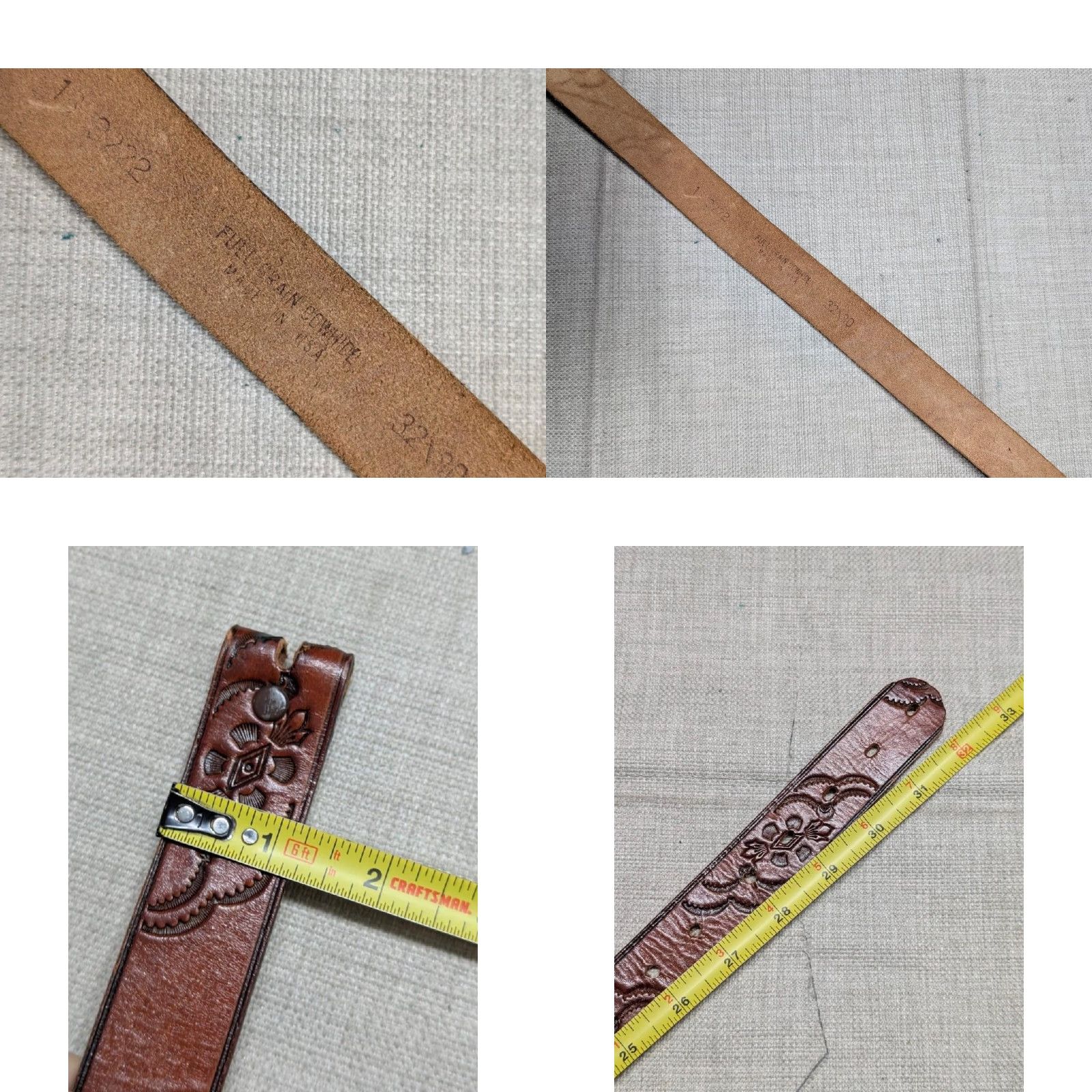 Vintage VINTAGE Handcrafted western belt - Tooled brown cowhide leather belt with buckle snaps, 1-1/4" width, size 28, men, Regular Size 28 - 8 Thumbnail
