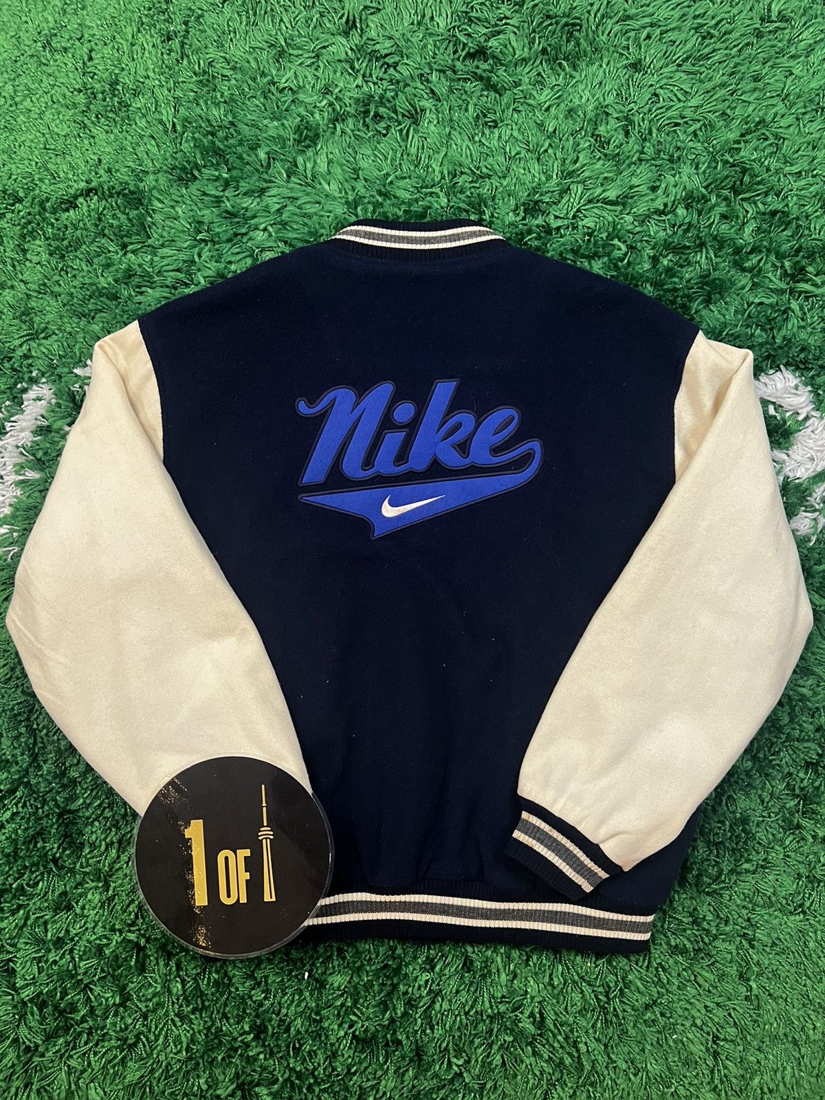 image of Vintage Nike Varsity Jacket in Blue, Men's (Size Large)