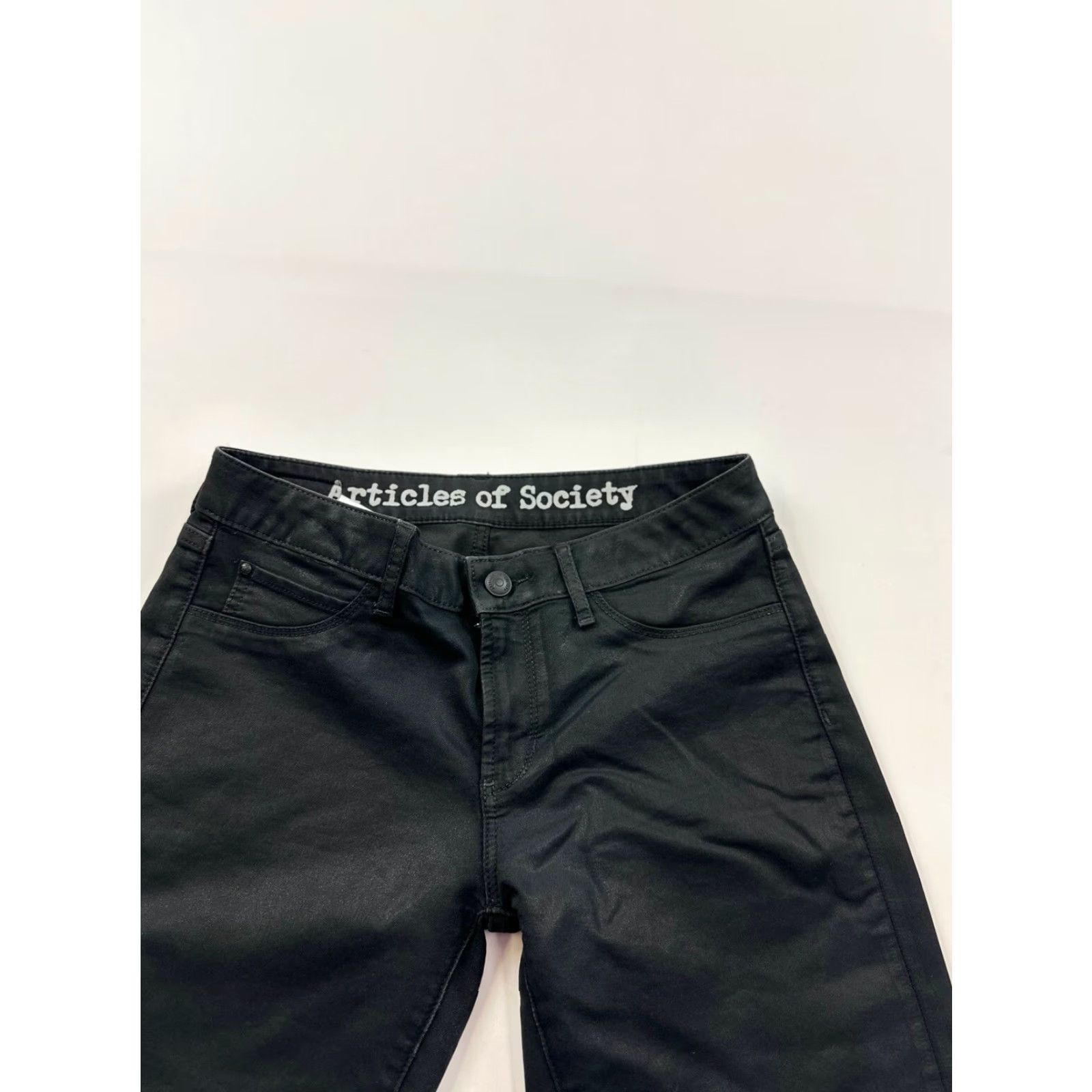 Anthropologie VINTAGE Anthropologie Articles Of Society Jeans Womans 28 Black Waxed Skinny Moto Fringe Mid Rise Skinny Womens Size 28" / US 6 / IT 42 - 3 Thumbnail