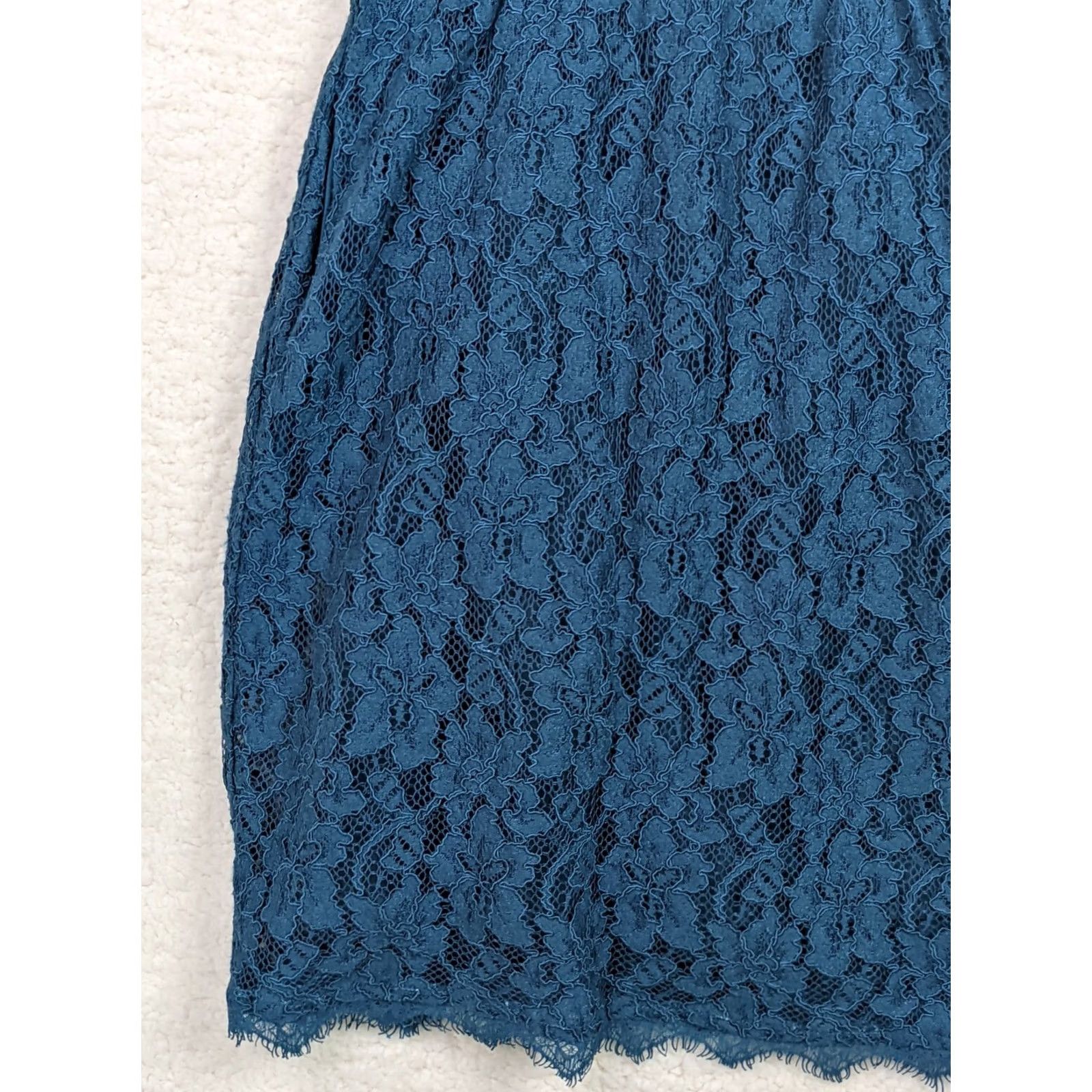 Vintage Babaton Dress Blue Floral Lace Lined Knee Length Zip Back Crew Neck Short Sleeve A-Line Womens 00 Size 24" / US 00 / IT 34 - 4 Thumbnail