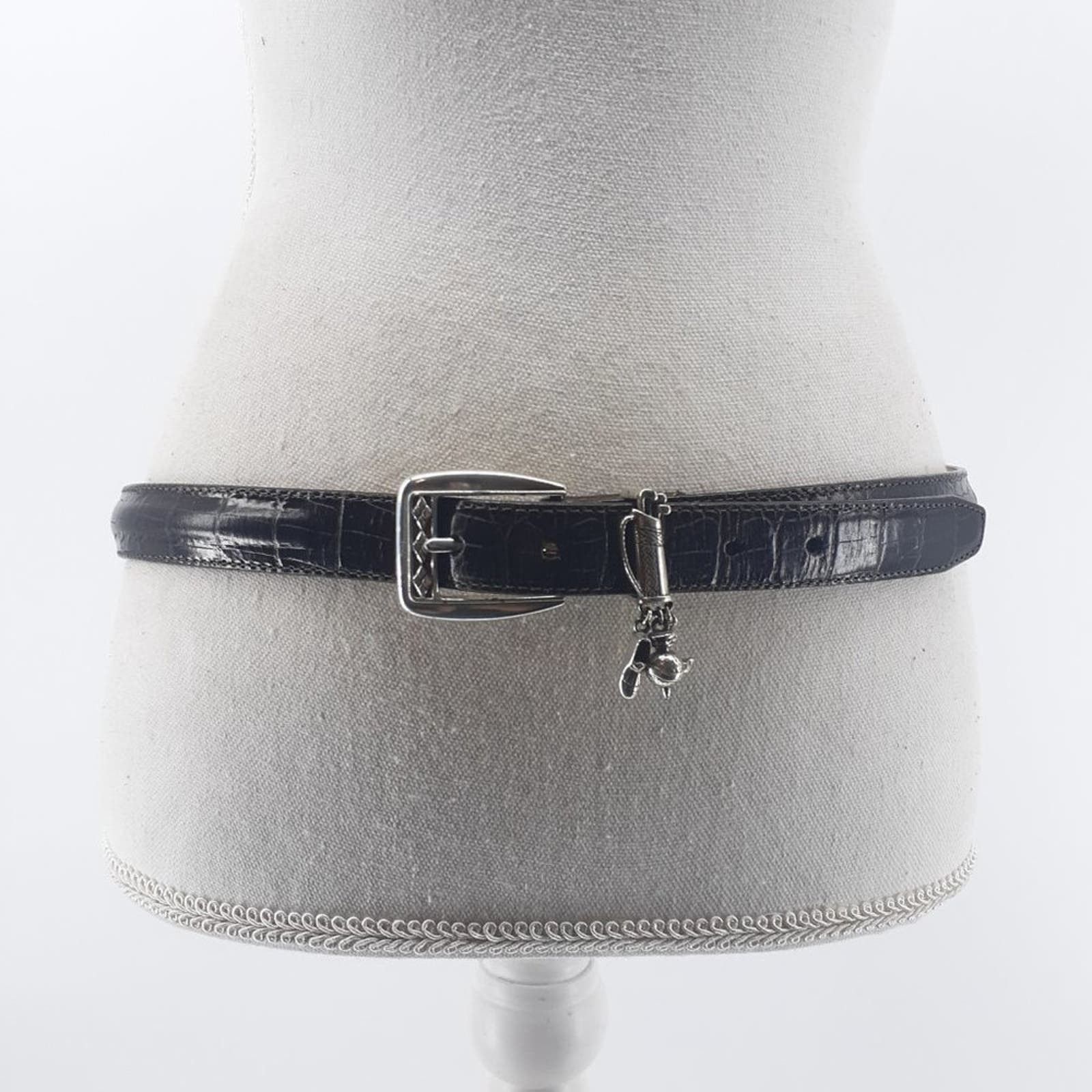 Brighton Brighton Belt Black Croc Embossed Leather w Silver 