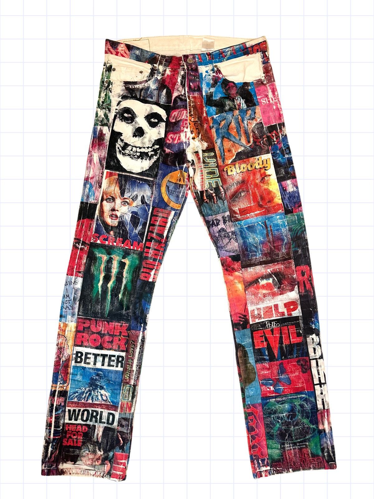 Designer × Vintage 1/1 Horror Printed Denim Size US 33 - 1 Thumbnail