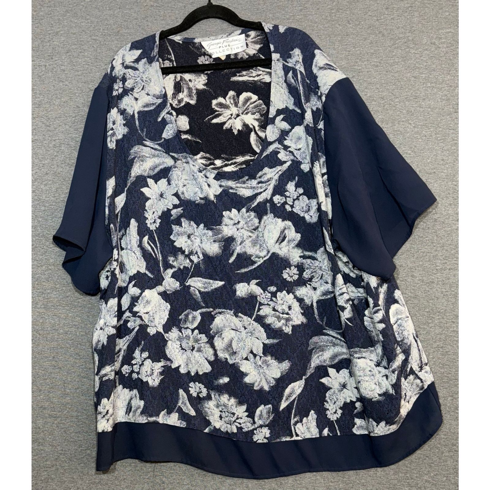 Other Giorgio Fiorlini | Plus Collection Blue Floral Blouse | 1X Size XL / US 12-14 / IT 48-50 - 1 Thumbnail