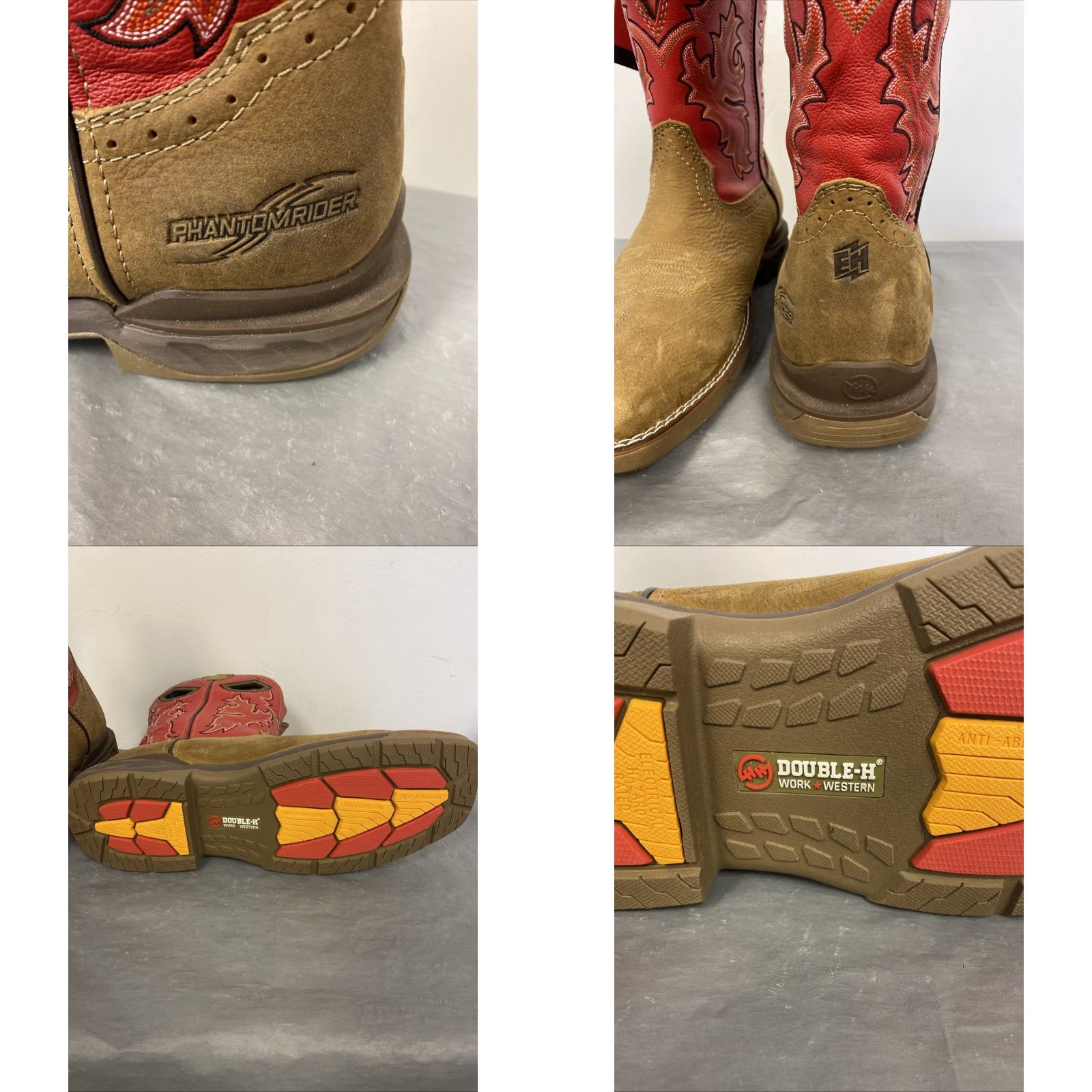 Doublet VINTAGE Double H Phantom Rider Work Boots Men’s 11 Wide Square Toe Leather Brown Red Embroidery Size US 11 / EU 44 - 8 Thumbnail