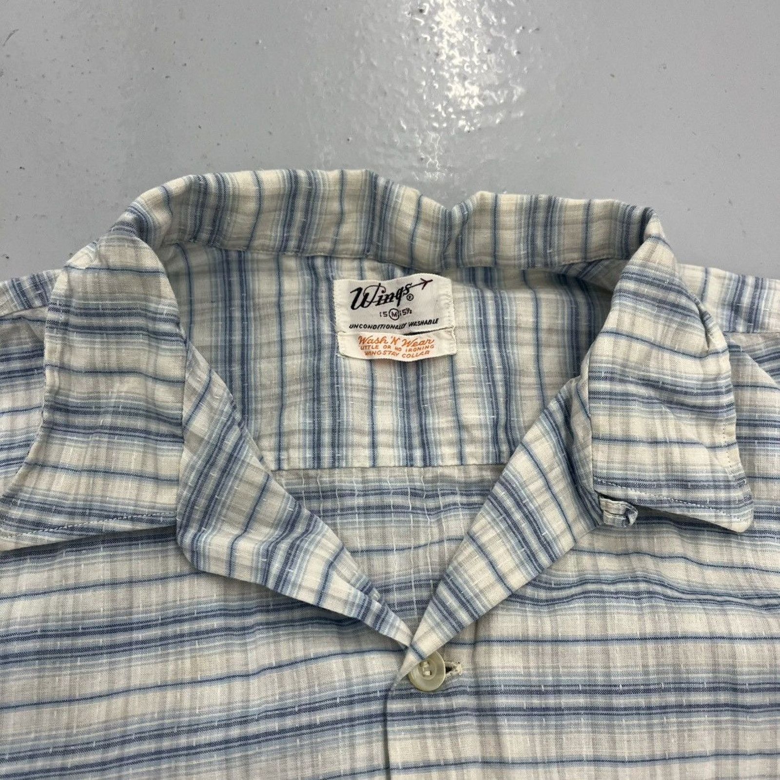 Other Vintage 50s Wings Blue Striped Cotton Loop Collar Size US M / EU 48-50 / 2 - 4 Thumbnail