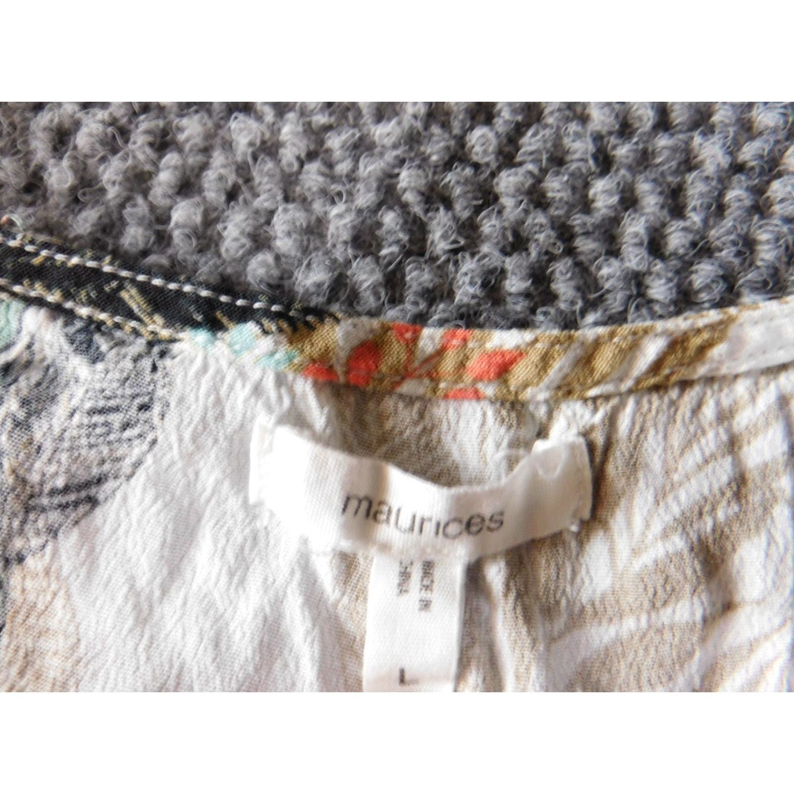 Vintage Maurices Women's Blouse L White Floral Sleeveless Collared Pullover Casual Shirt Tops Basic Stretch Size L / US 10 / IT 46 - 4 Thumbnail