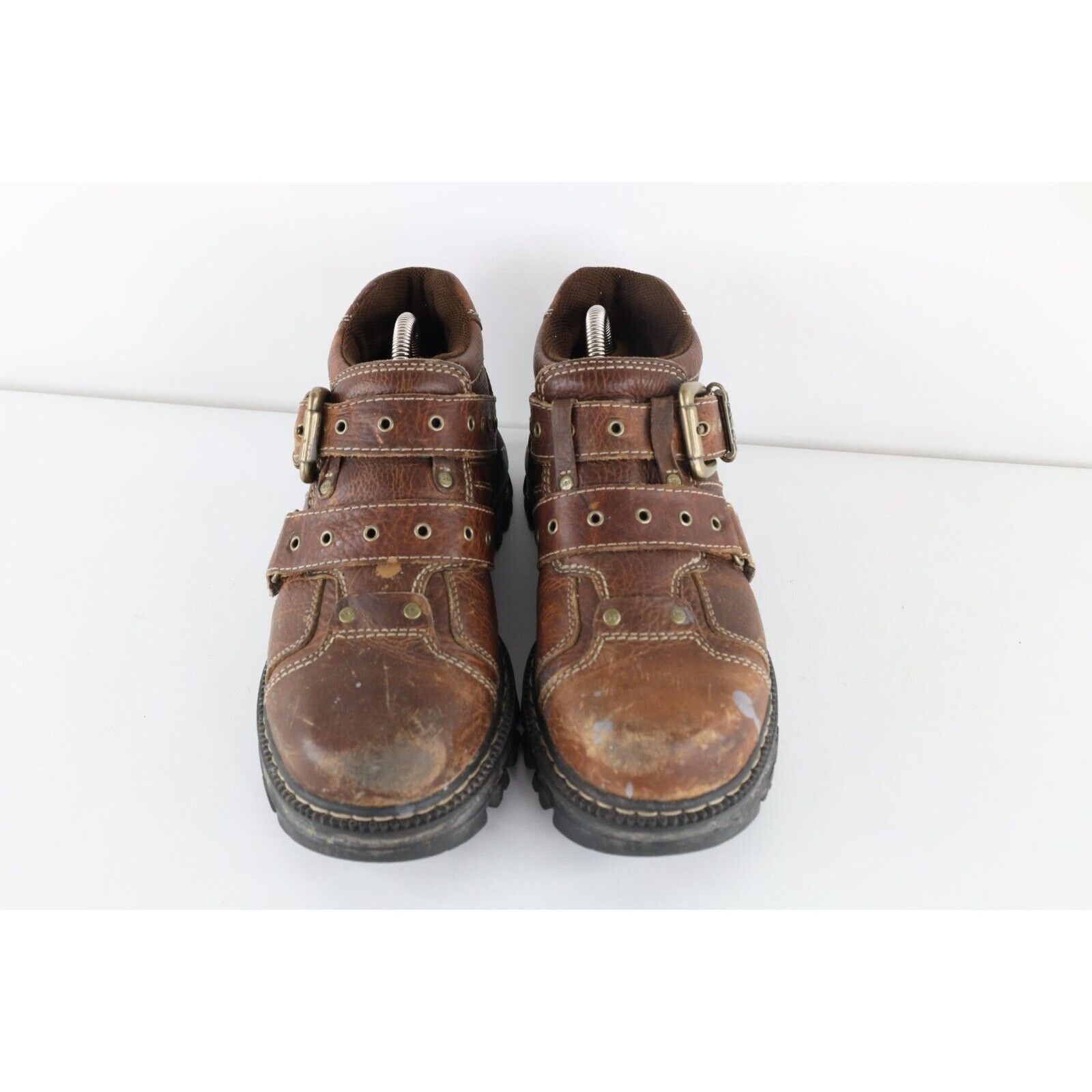 Vintage Vintage 90s Y2K Distressed Gothic Chunky Leather Strap Boots Size US 8.5 / EU 41-42 - 2 Thumbnail