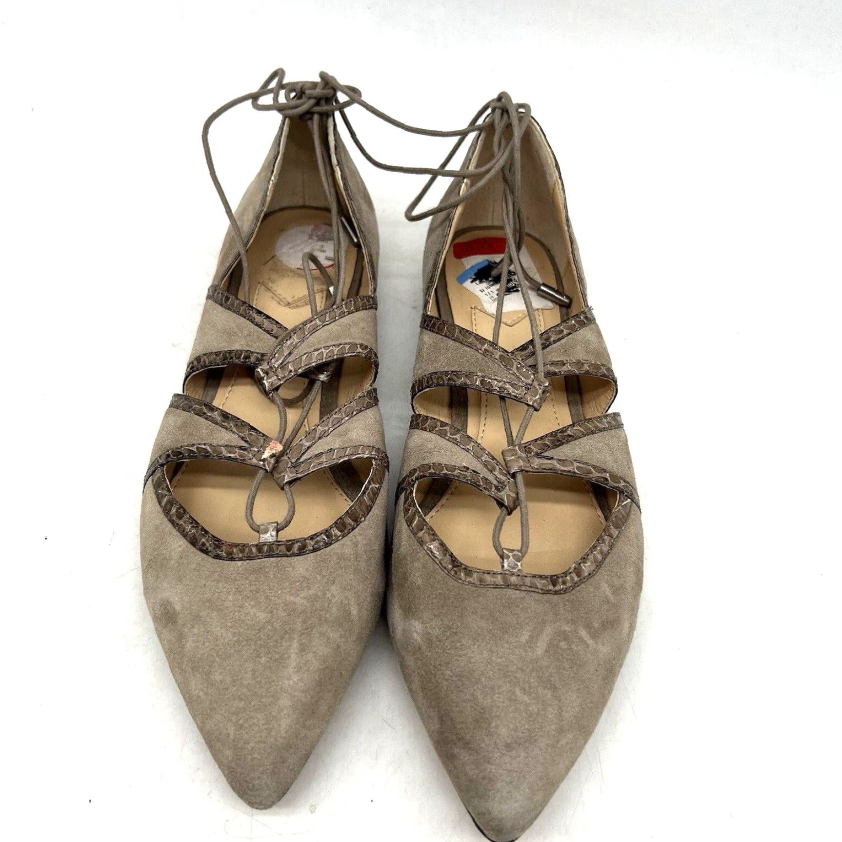 Brian Atwood Brian Atwood Flats Ankel Tie Womens Size 10 Taupe NWOT Suede Pointed Toe Lace Bow Flat Womens Size US 7.5 / IT 37.5 - 2 Thumbnail
