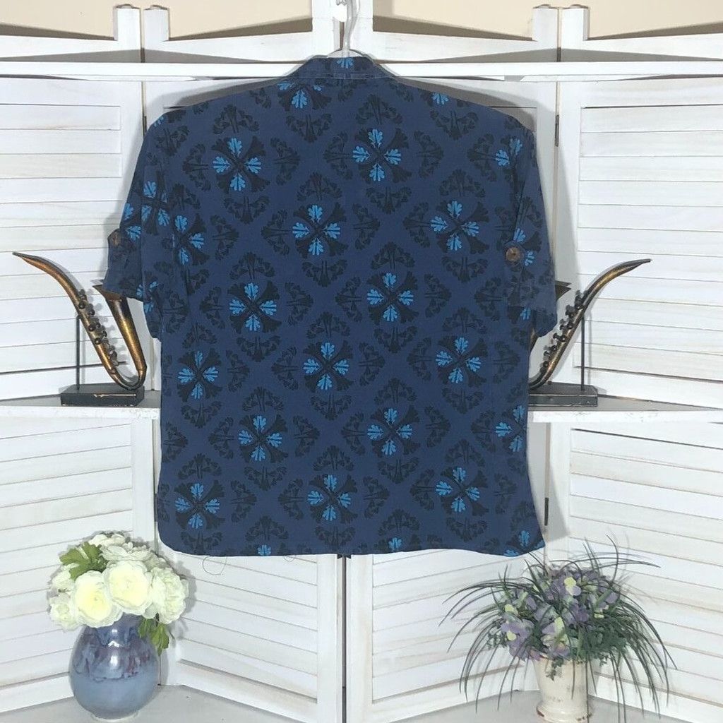 Vintage Vintage boho cotton shirt paisley blue short sleeves Sz L Size US L / EU 52-54 / 3 - 2 Thumbnail